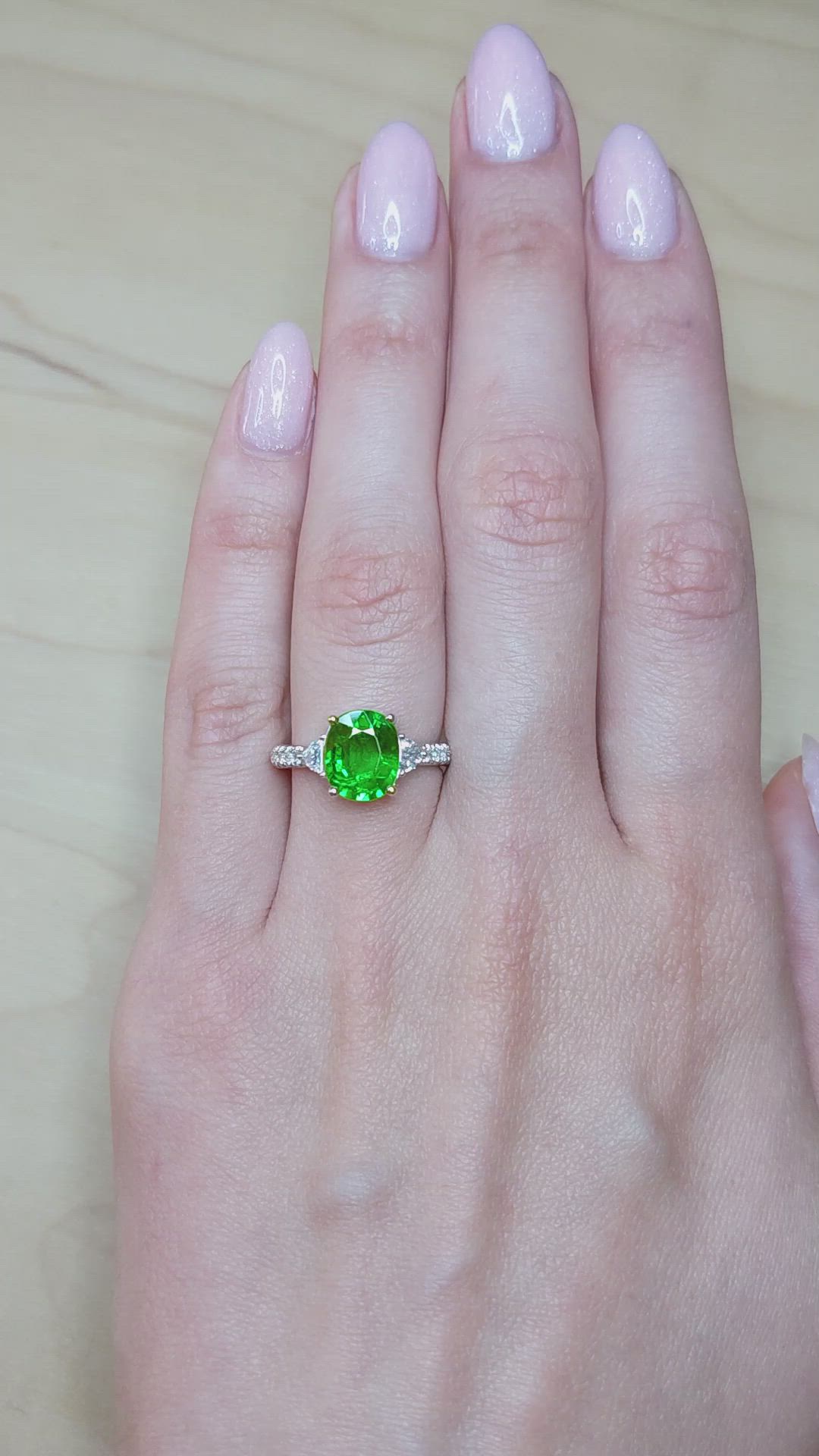3.07 Ct. Tsavorite Garnet and Natural Diamond Pave Ring, Platinum 950 Size Video