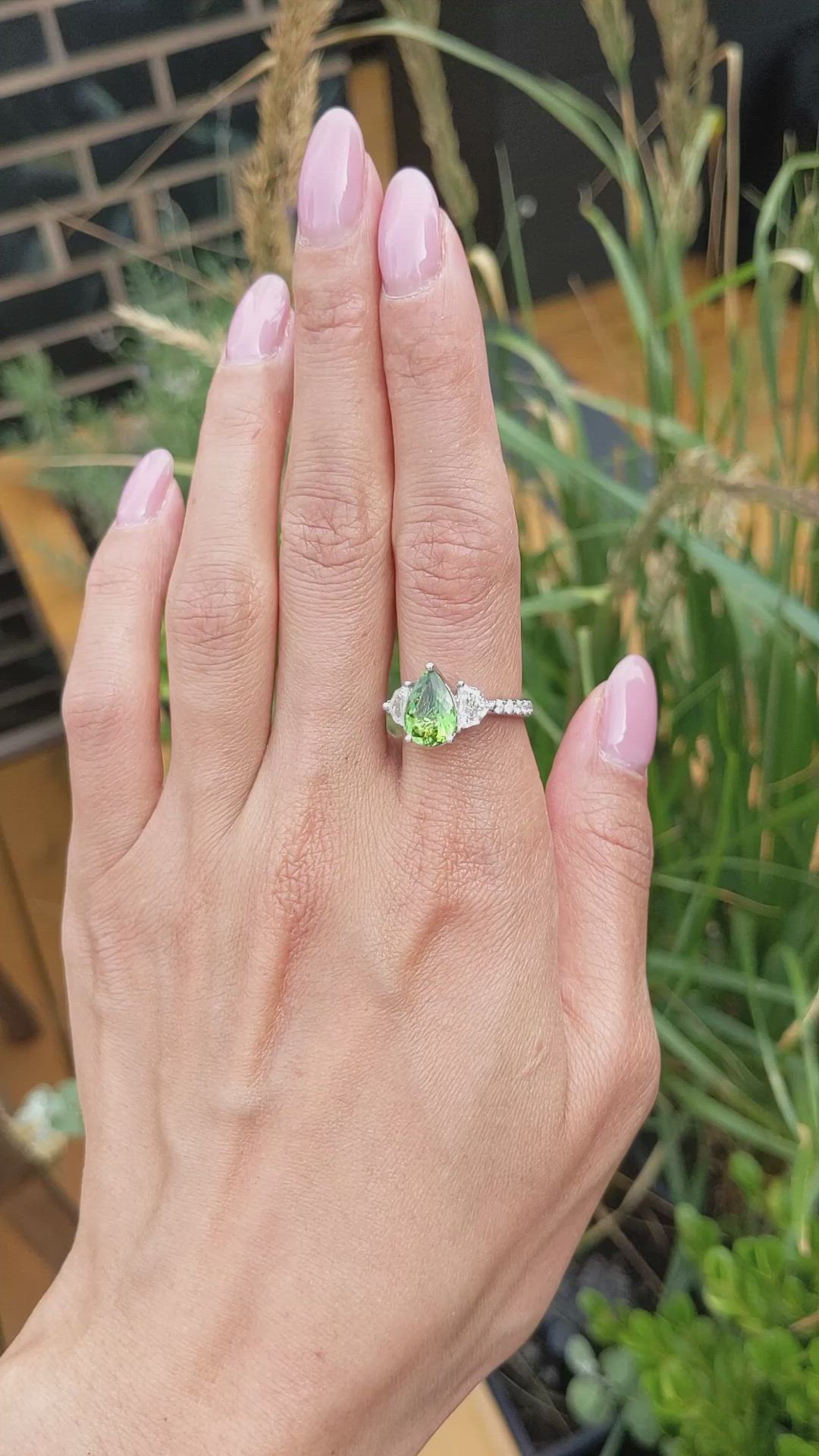2.01 Ct. Green Paraiba Tourmaline and Natural Diamond Three Stone Ring, 18K White Gold Size Video