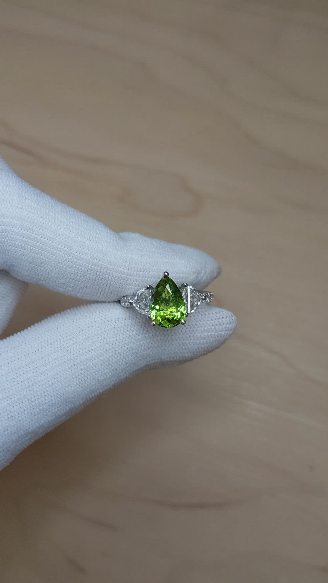 2.01 Ct. Green Paraiba Tourmaline and Natural Diamond Three Stone Ring, 18K White Gold Size Video