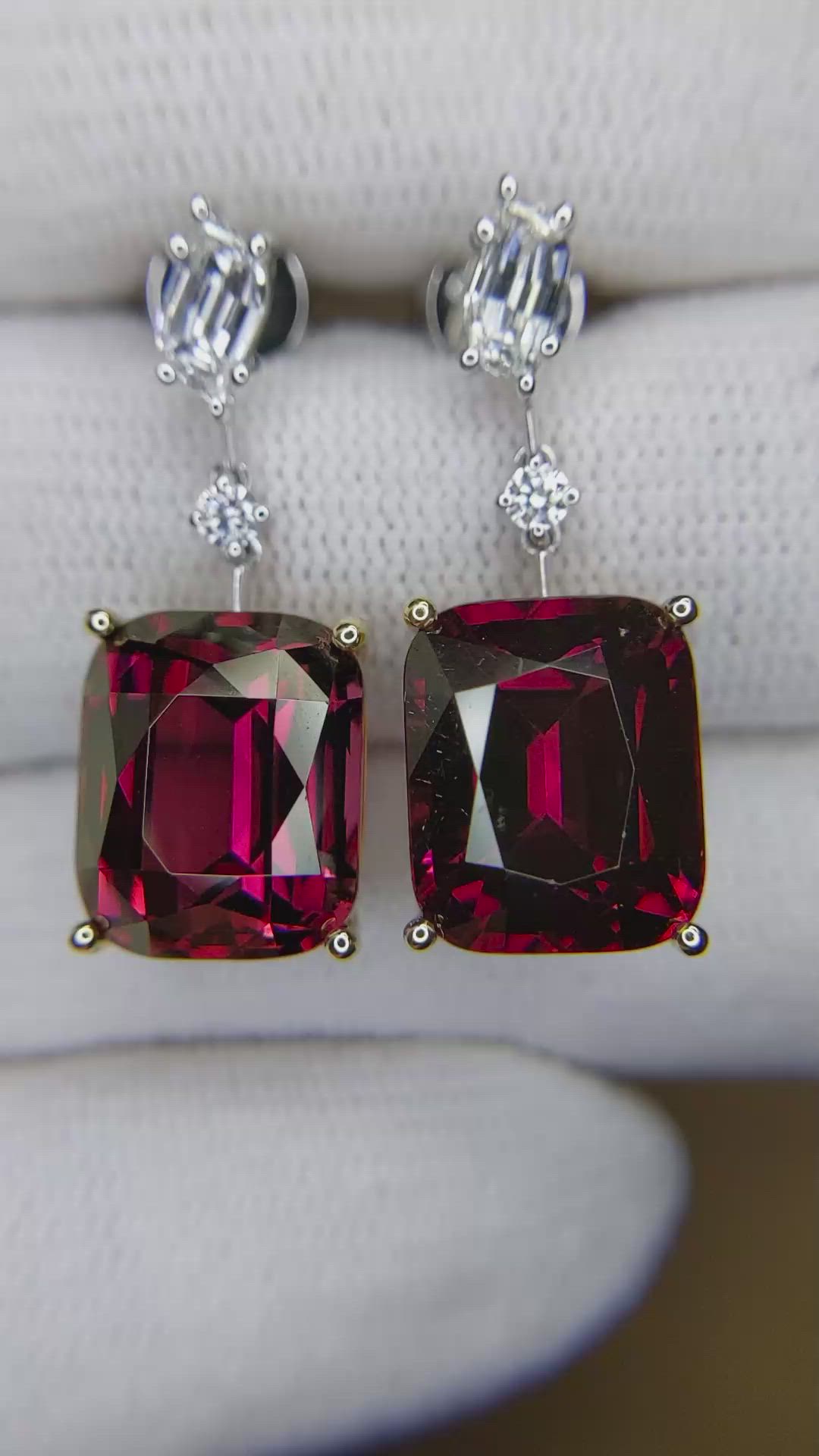 20.62 Ct.Tw.Total Carat Weight Red Rhodolite Garnet and Natural Diamond Accent Stones Earrings, 18K Yellow & White Size Video