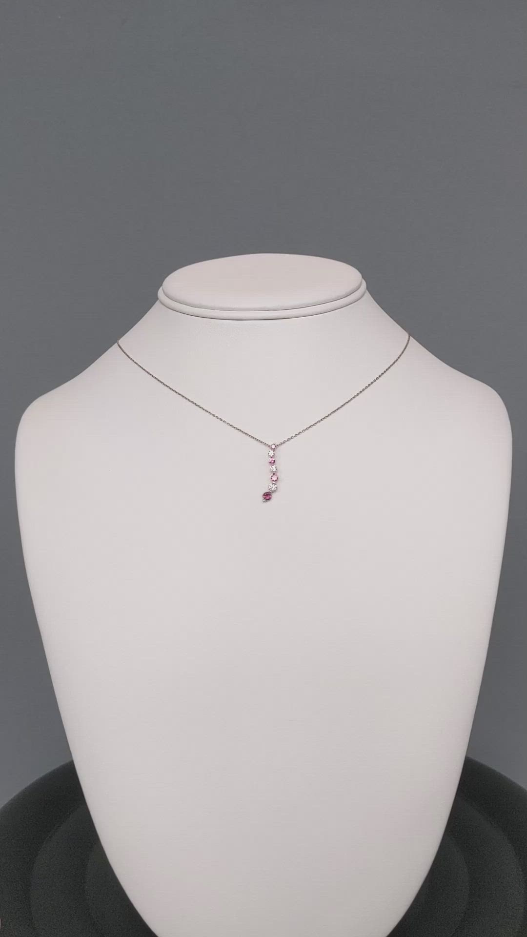 0.39 Ct. Pink Tourmaline and Natural Diamond Multi Stone Necklace, 14K Yellow Gold Size Video