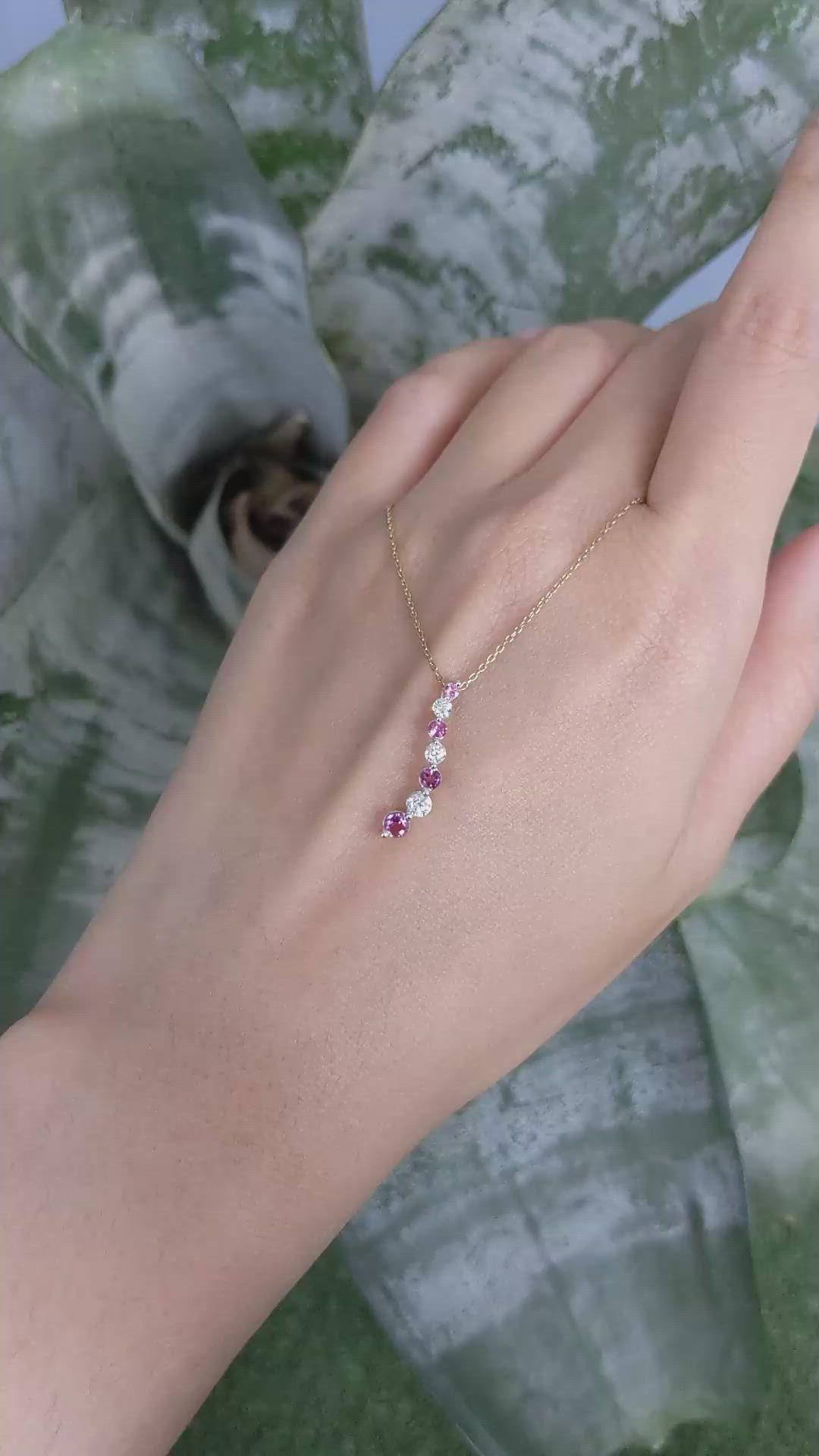 0.39 Ct. Pink Tourmaline and Natural Diamond Multi Stone Necklace, 14K Yellow Gold Size Video