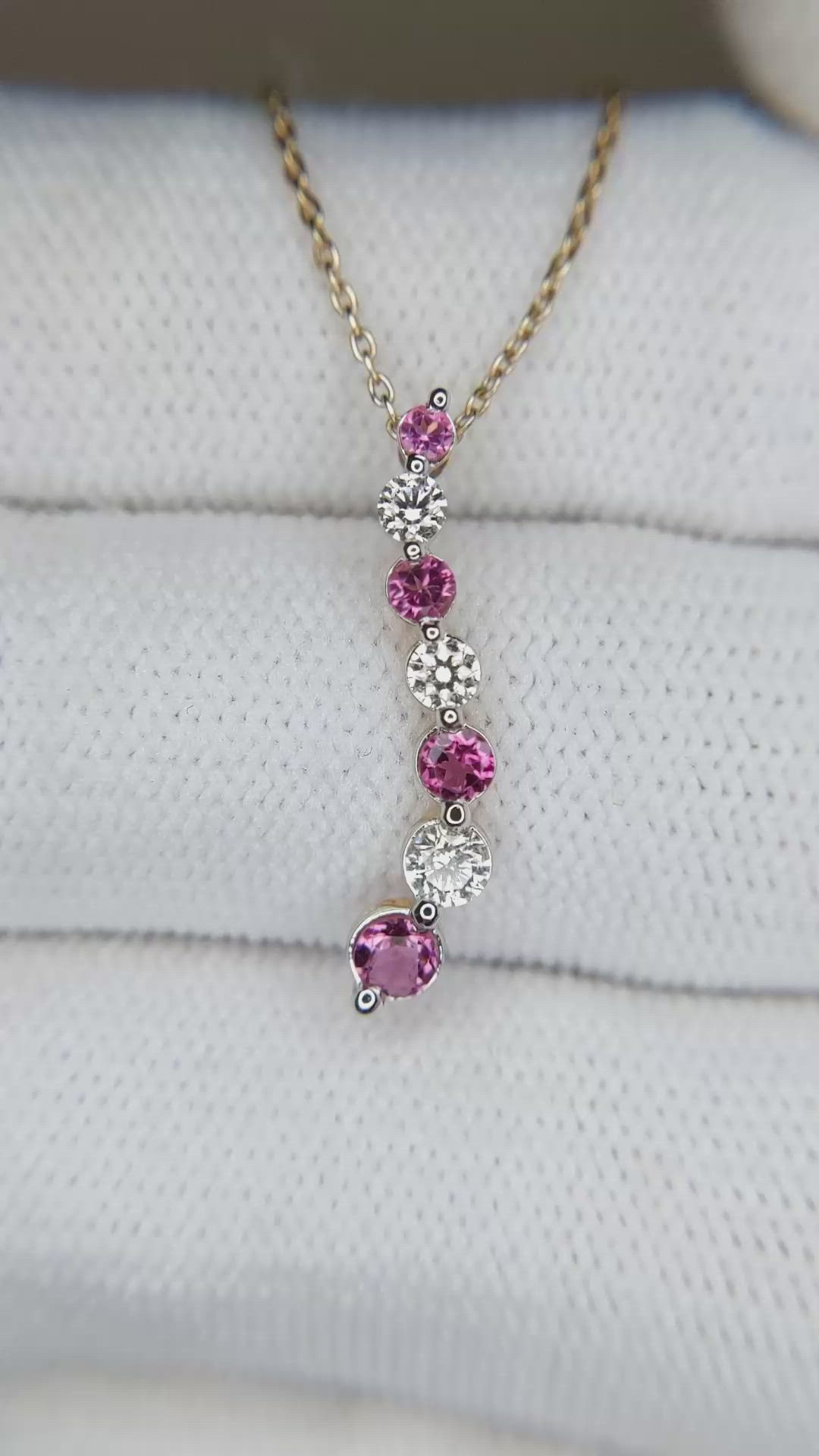 0.39 Ct. Pink Tourmaline and Natural Diamond Multi Stone Necklace, 14K Yellow Gold Size Video