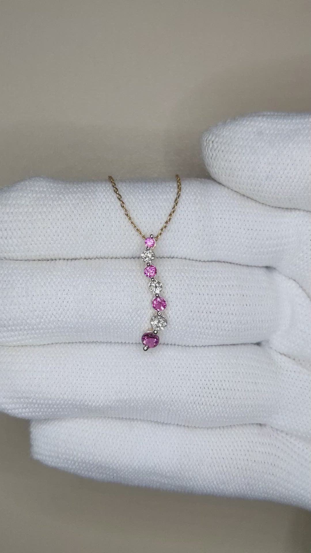 0.39 Ct. Pink Tourmaline and Natural Diamond Multi Stone Necklace, 14K Yellow Gold Size Video