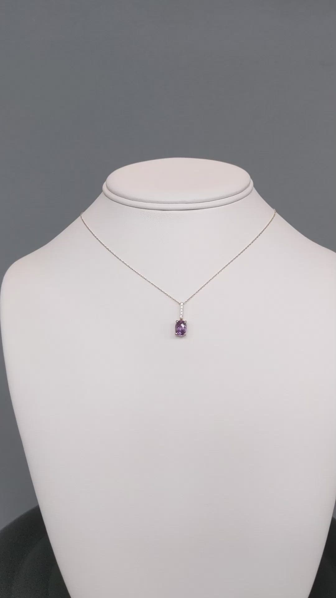 1.07 Ct. Purple Amethyst and Natural Diamond Solitaire Necklace, 14K Yellow Gold Size Video