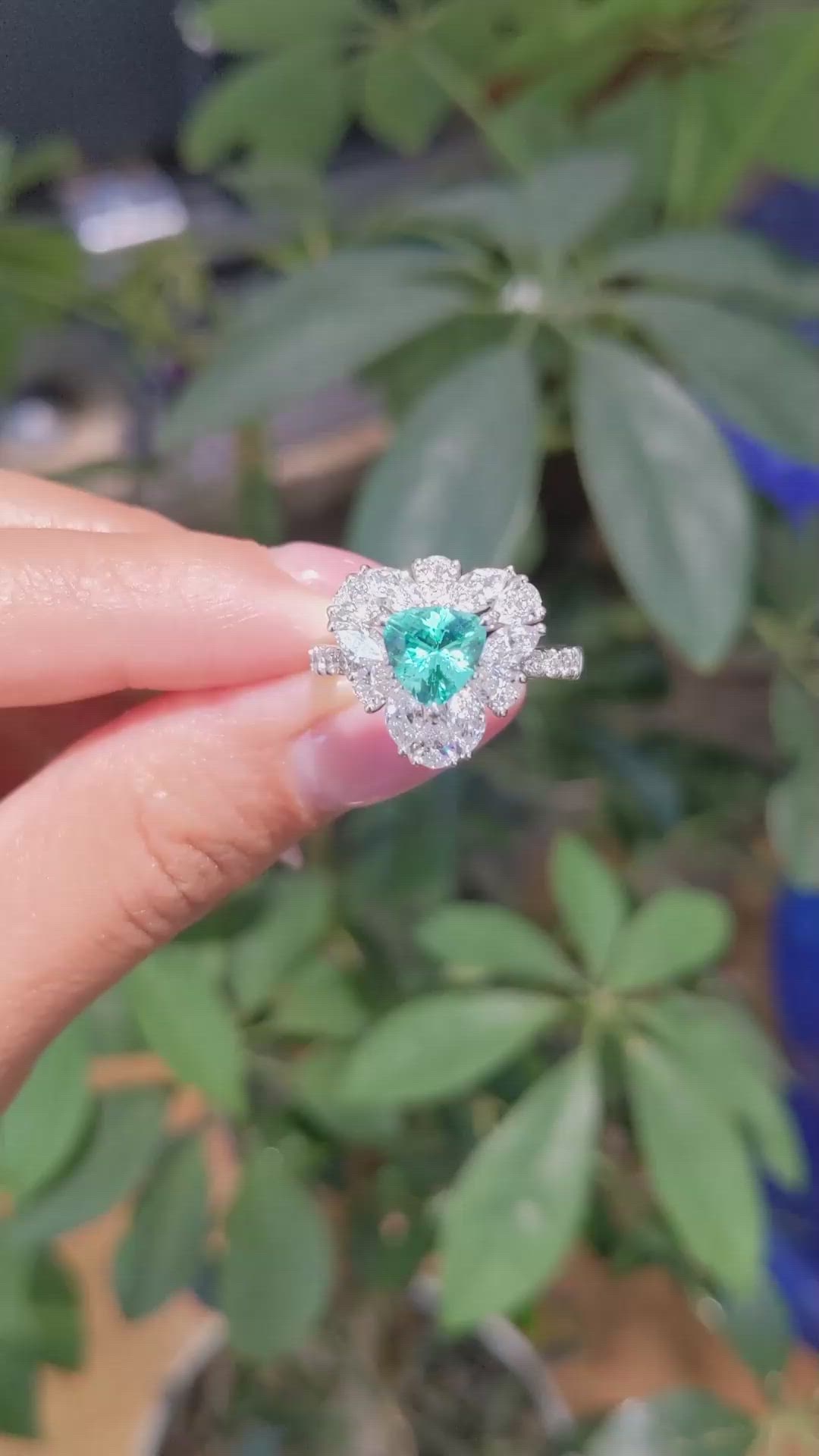 1.06 Ct. Greenish Blue Paraiba Tourmaline and Natural Diamond Pave Ring, Platinum 950 Size Video