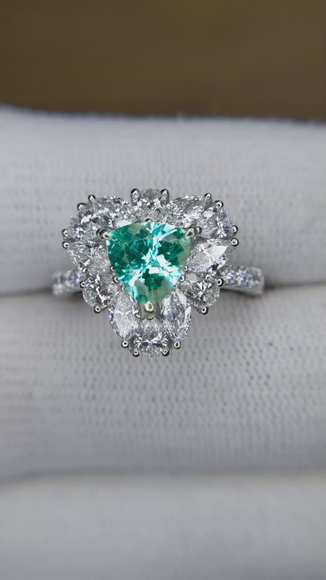 1.06 Ct. Greenish Blue Paraiba Tourmaline and Natural Diamond Pave Ring, Platinum 950 Size Video