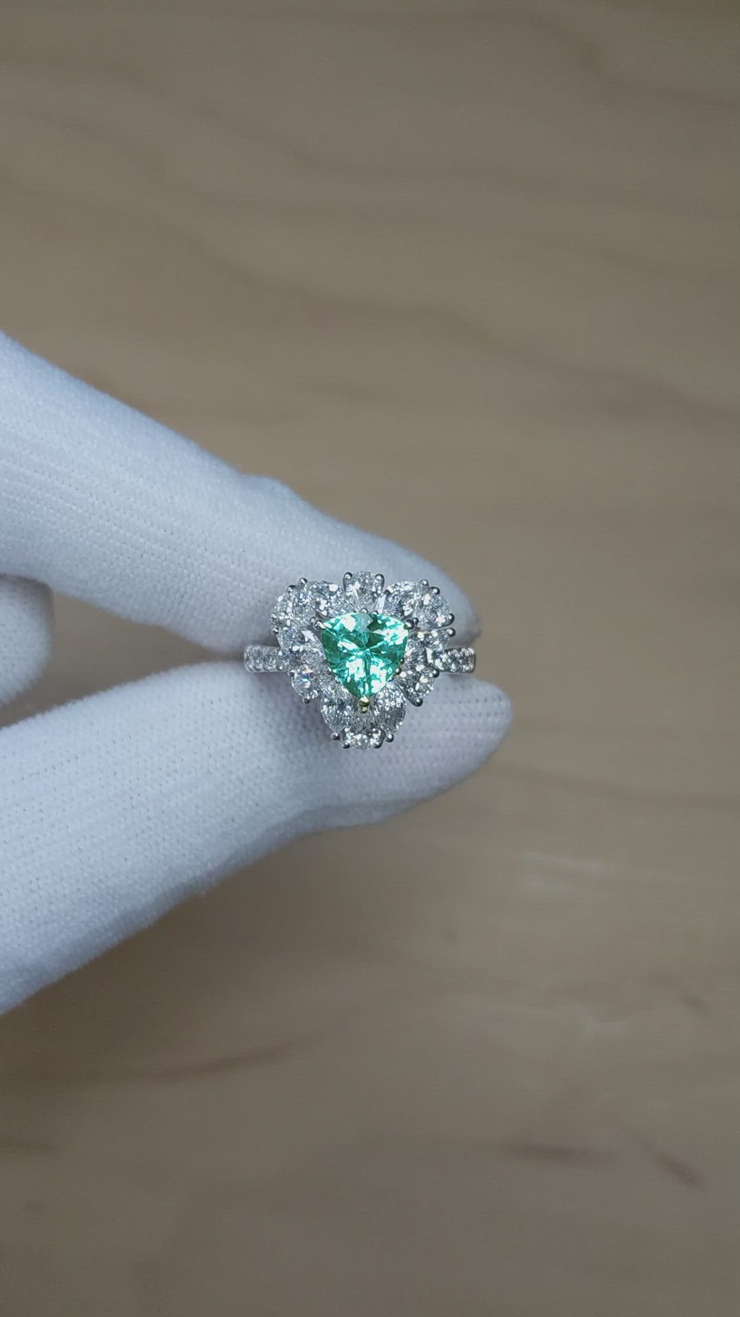 1.06 Ct. Greenish Blue Paraiba Tourmaline and Natural Diamond Pave Ring, Platinum 950 Size Video