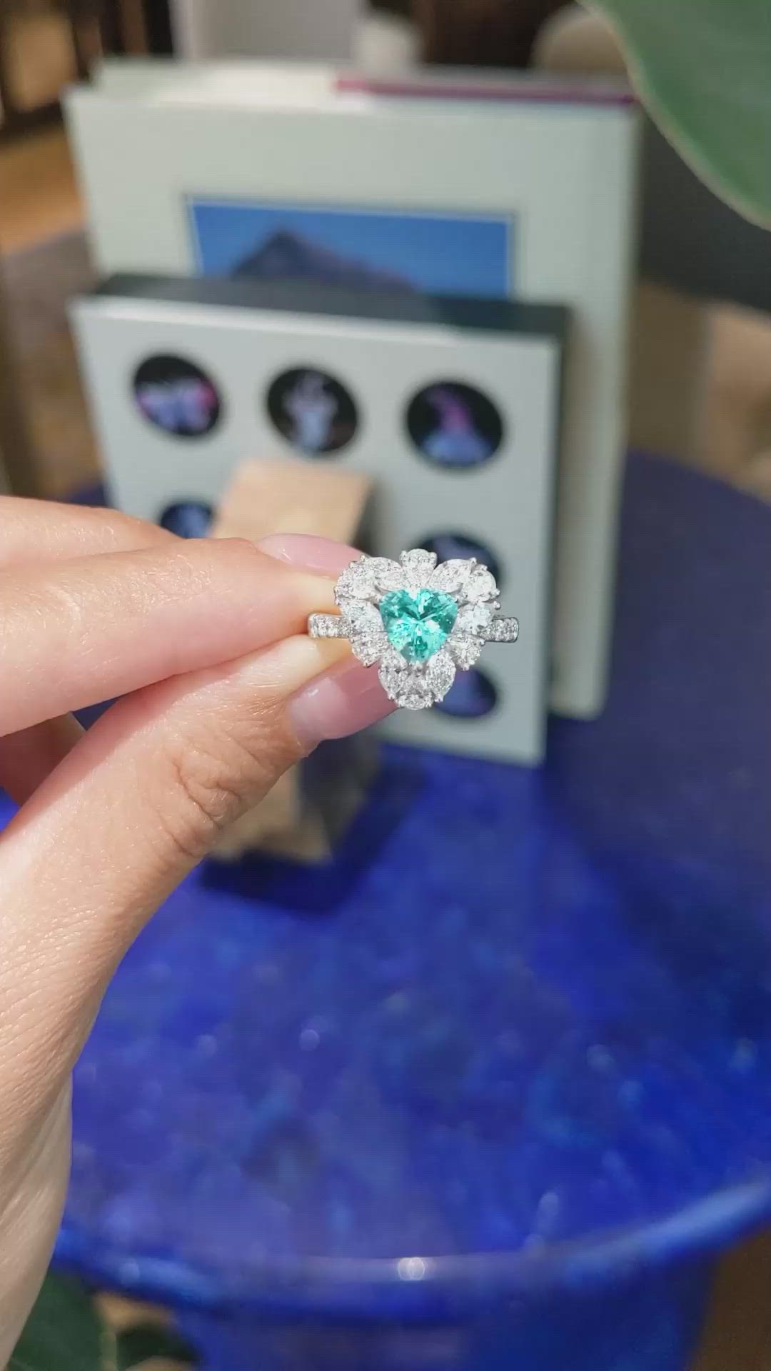 1.06 Ct. Greenish Blue Paraiba Tourmaline and Natural Diamond Pave Ring, Platinum 950 Size Video