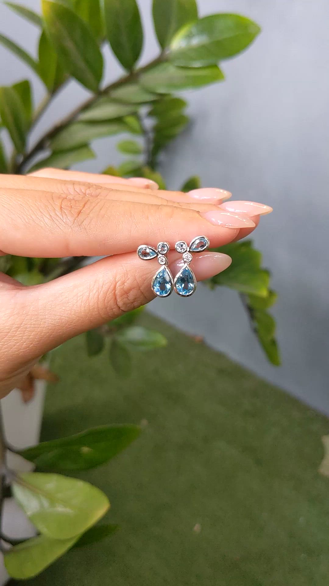 2.18 Ct.Tw.Total Carat Weight Blue Topaz and Natural Diamond Studs Earrings, Silver Size Video