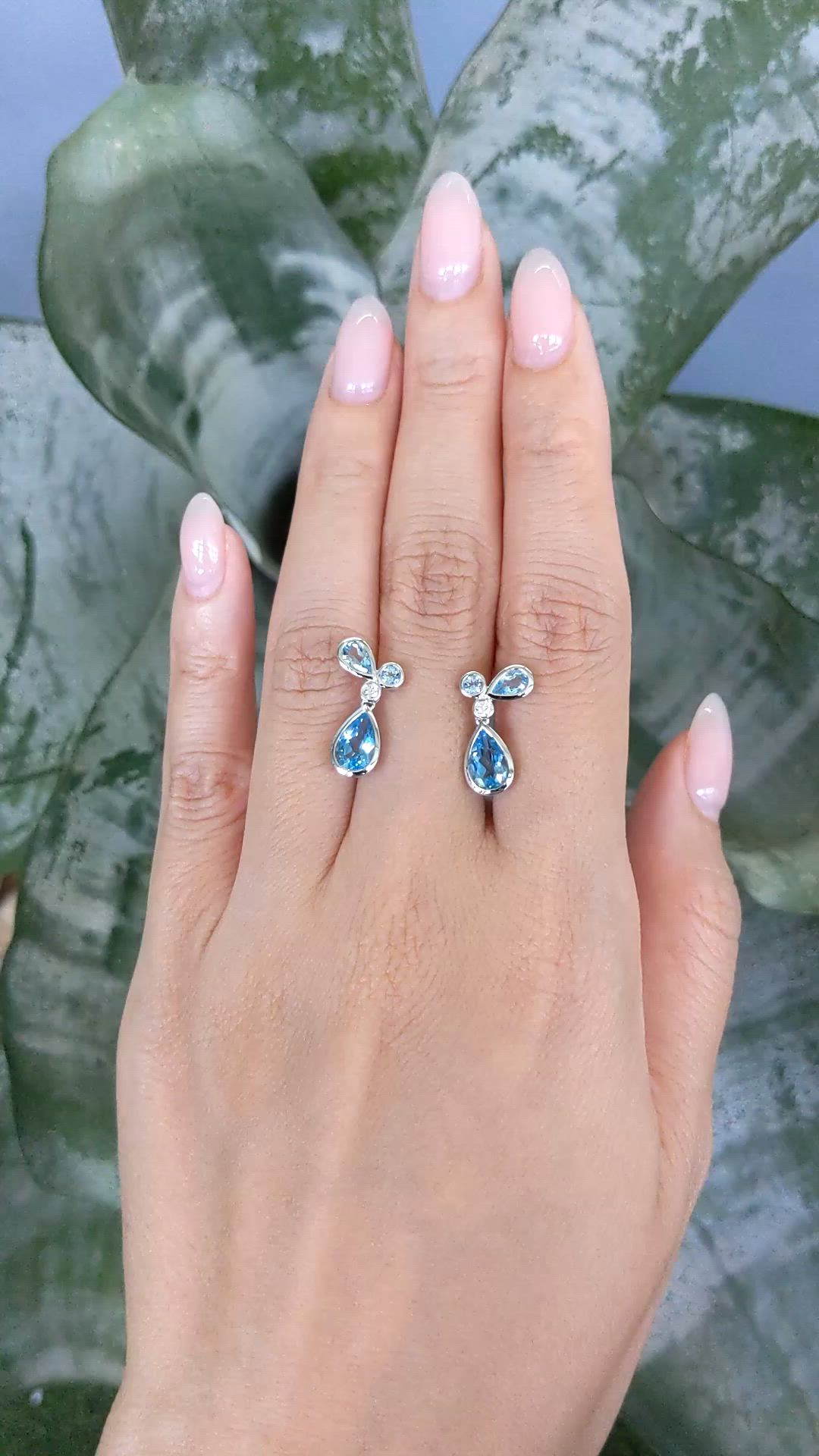 2.18 Ct.Tw.Total Carat Weight Blue Topaz and Natural Diamond Studs Earrings, Silver Size Video