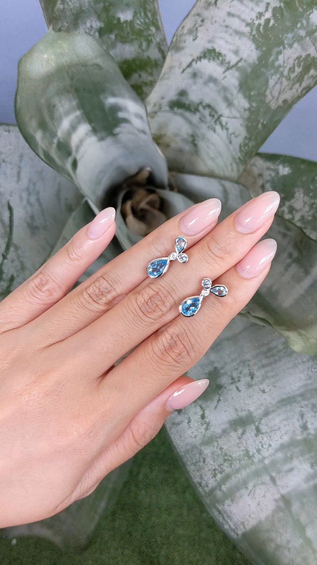 2.18 Ct.Tw.Total Carat Weight Blue Topaz and Natural Diamond Studs Earrings, Silver Size Video
