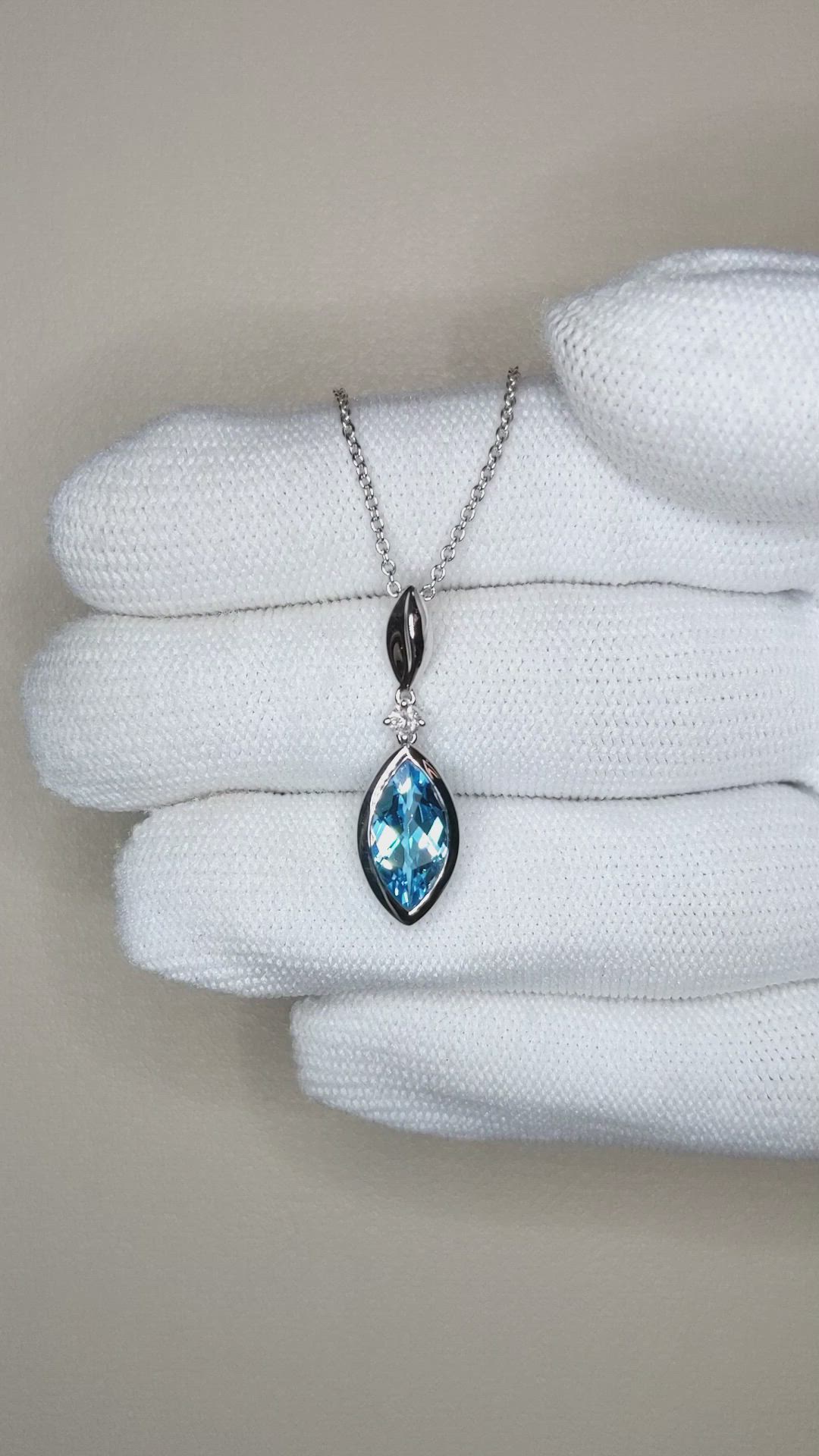1.96 Ct. Blue Topaz and Natural Diamond Accent Stones Necklace, Silver Size Video