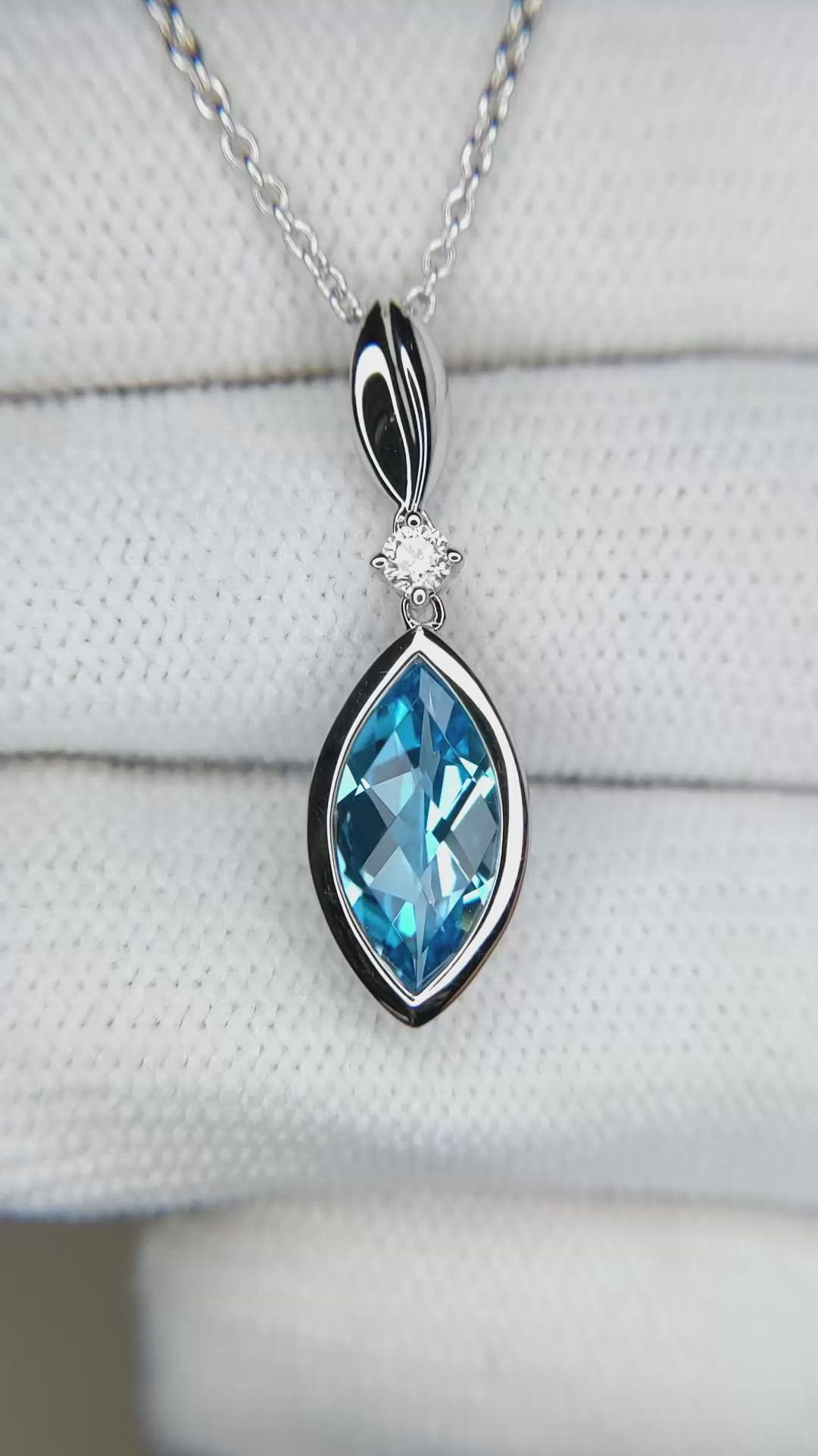 1.96 Ct. Blue Topaz and Natural Diamond Accent Stones Necklace, Silver Size Video