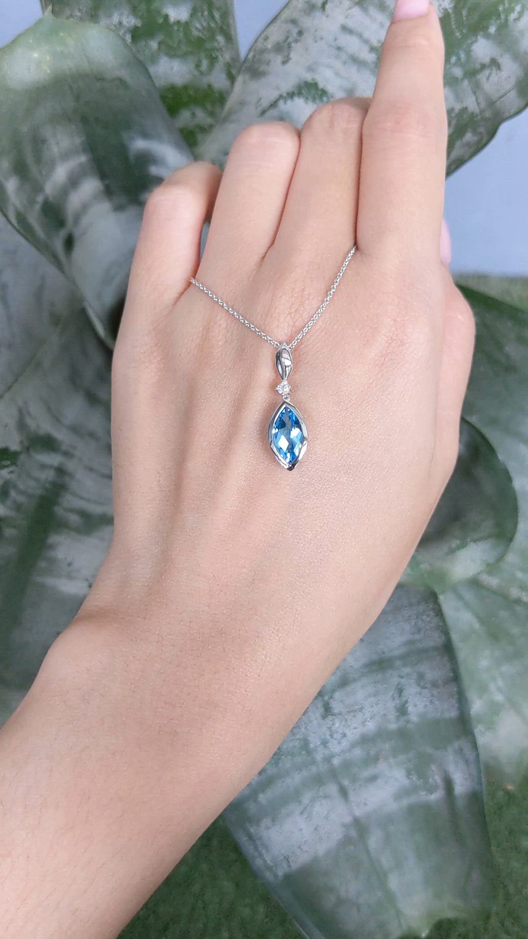1.96 Ct. Blue Topaz and Natural Diamond Accent Stones Necklace, Silver Size Video