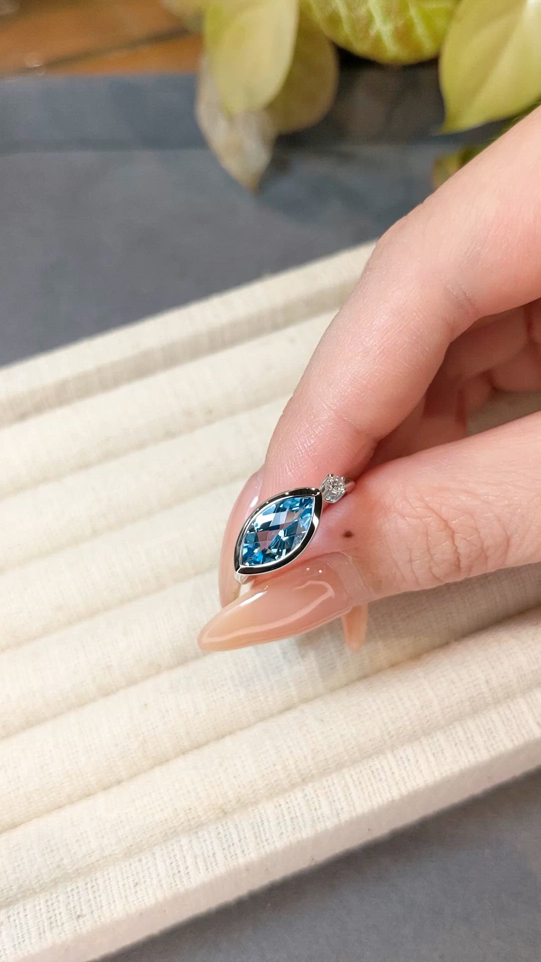 1.85 Ct. Blue Topaz and Natural Diamond Bezel Ring, Silver Size Video