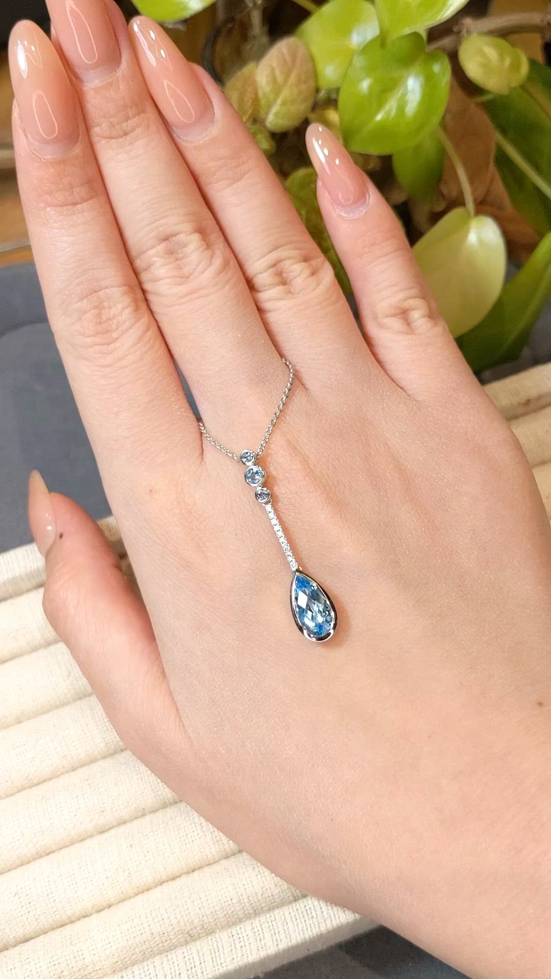 1.82 Ct. Blue Topaz and Natural Diamond Bezel Pendant, Silver Size Video