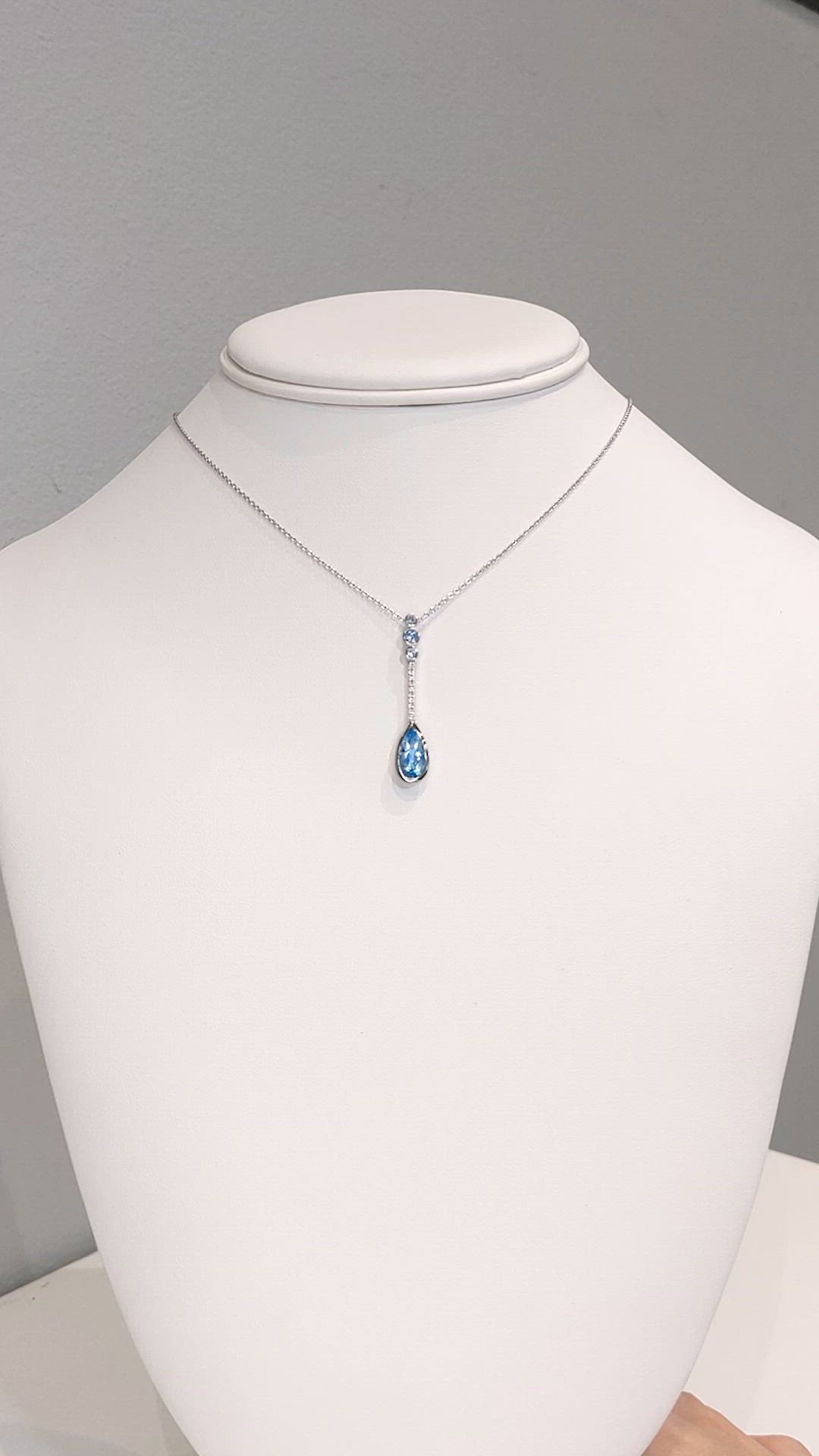 1.82 Ct. Blue Topaz and Natural Diamond Bezel Pendant, Silver Size Video