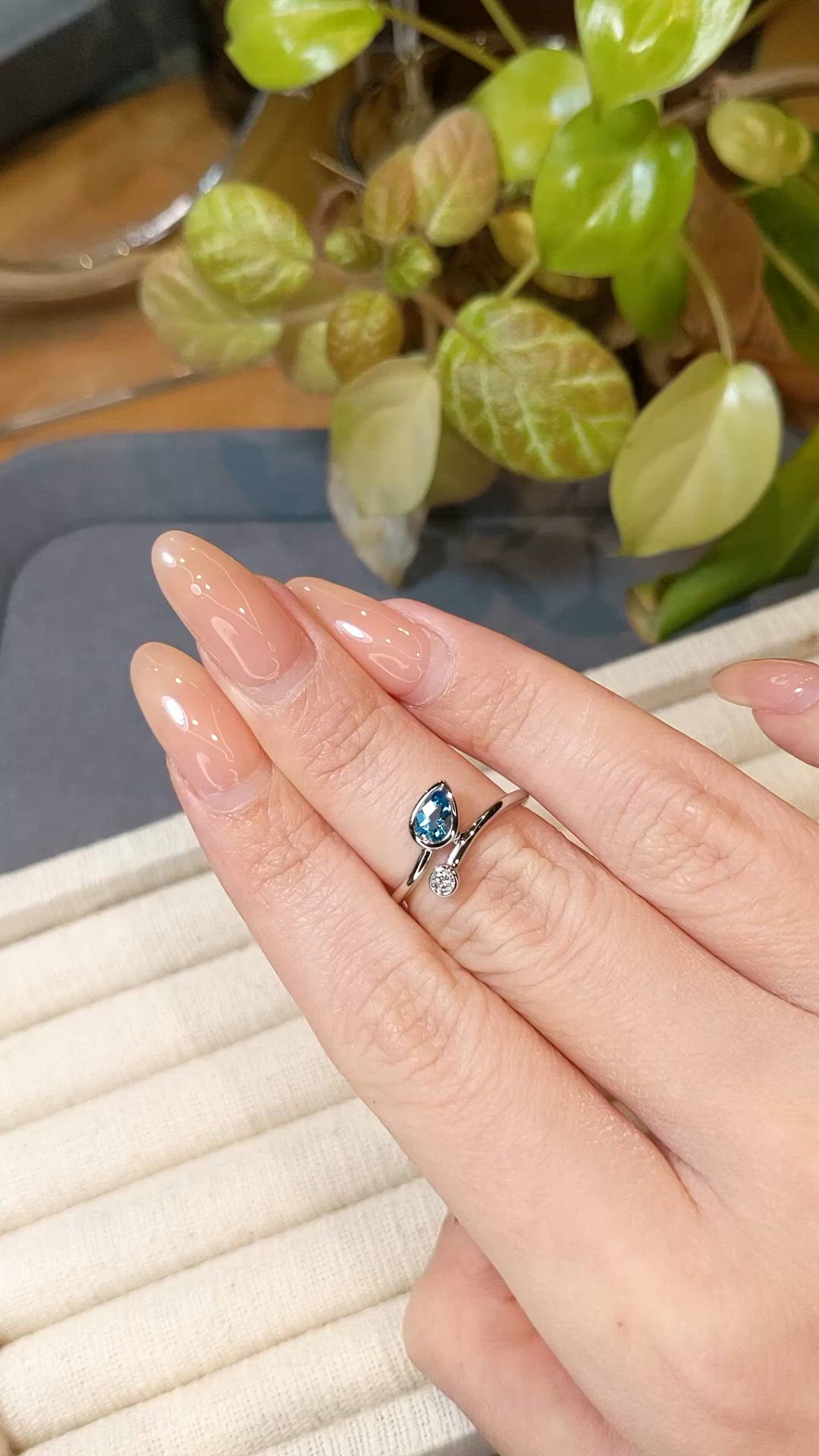 0.52 Ct. Blue Topaz and Natural Diamond Bezel Ring, Silver Size Video