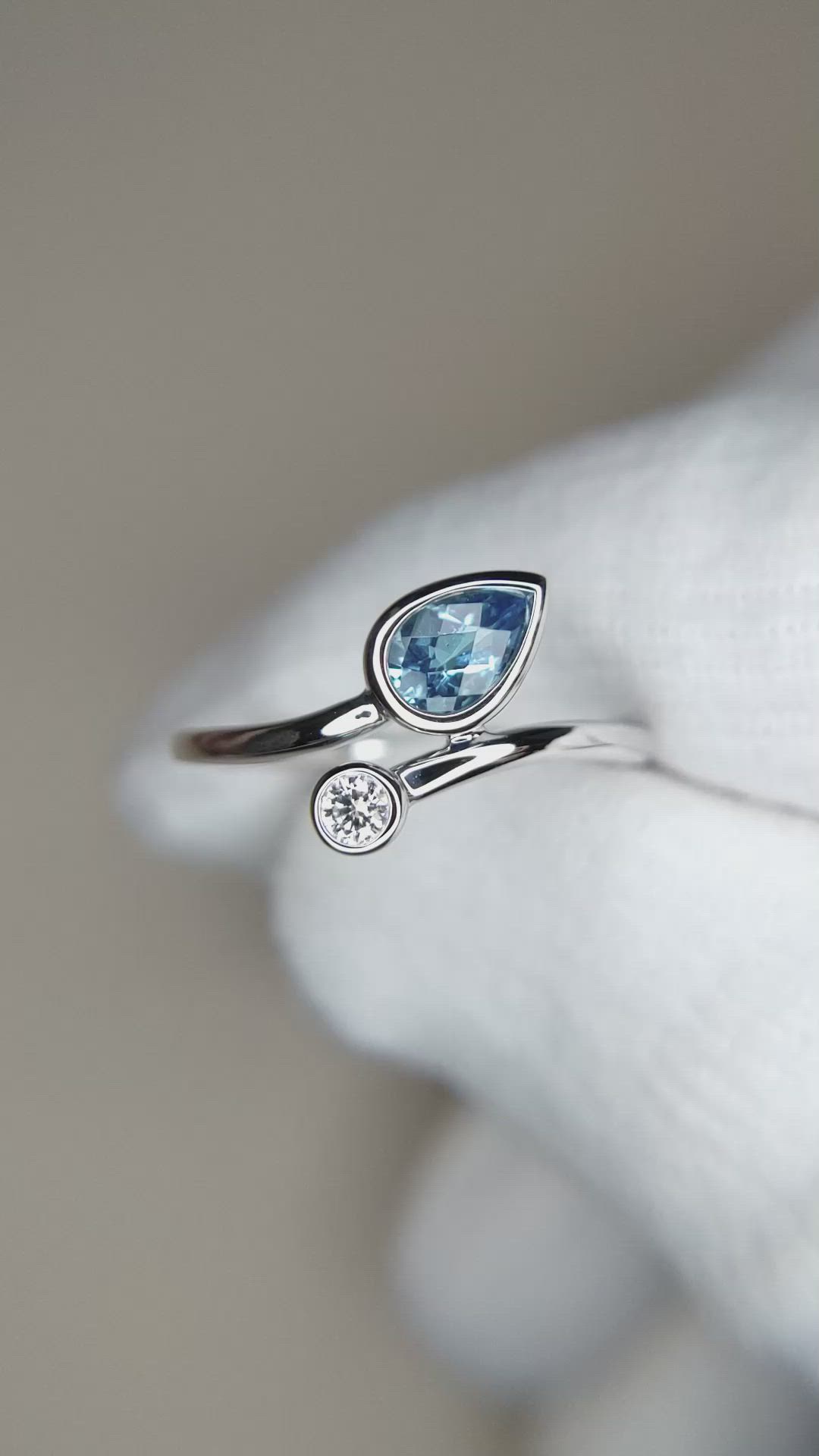 0.52 Ct. Blue Topaz and Natural Diamond Bezel Ring, Silver Size Video