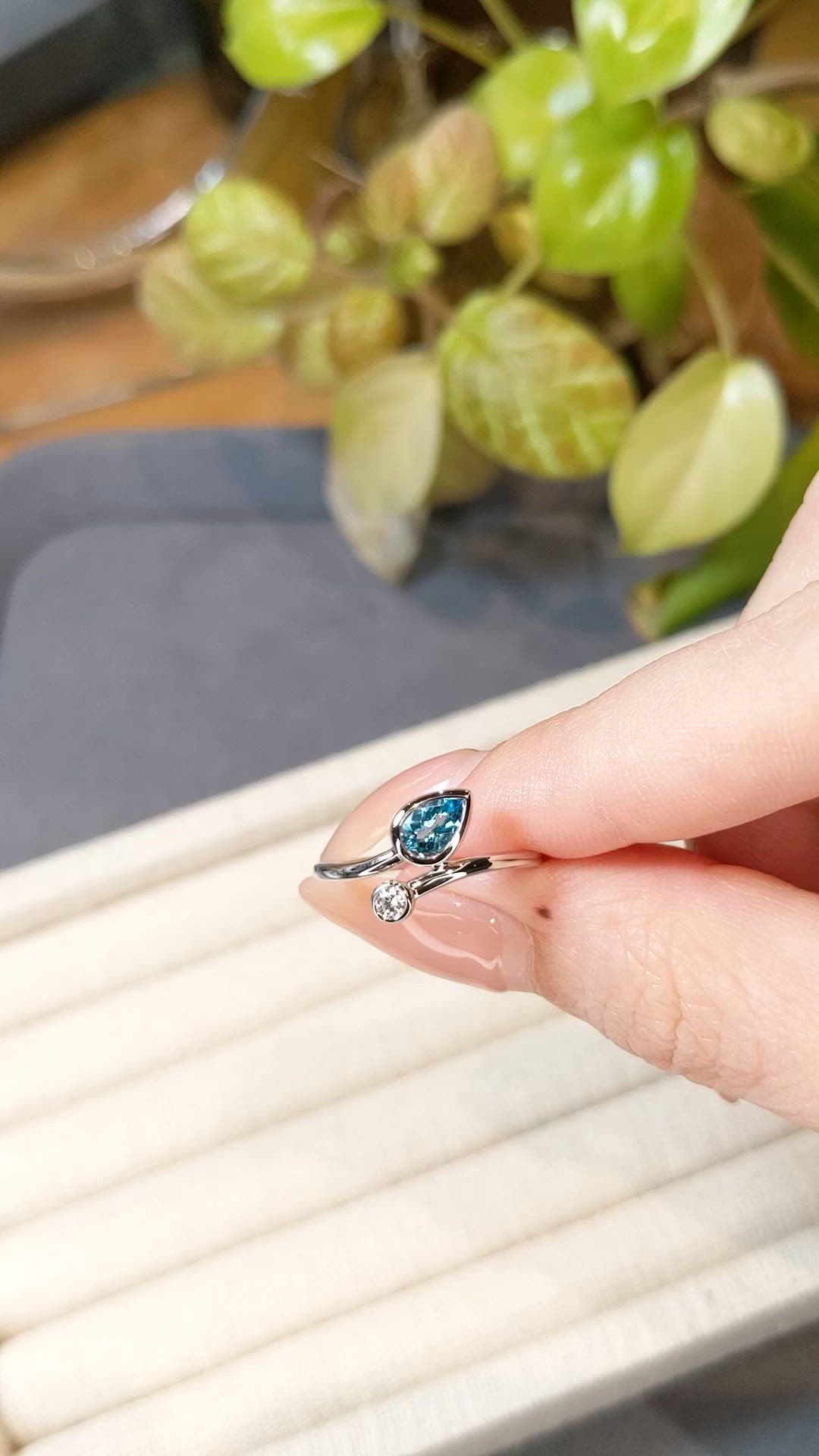 0.52 Ct. Blue Topaz and Natural Diamond Bezel Ring, Silver Size Video