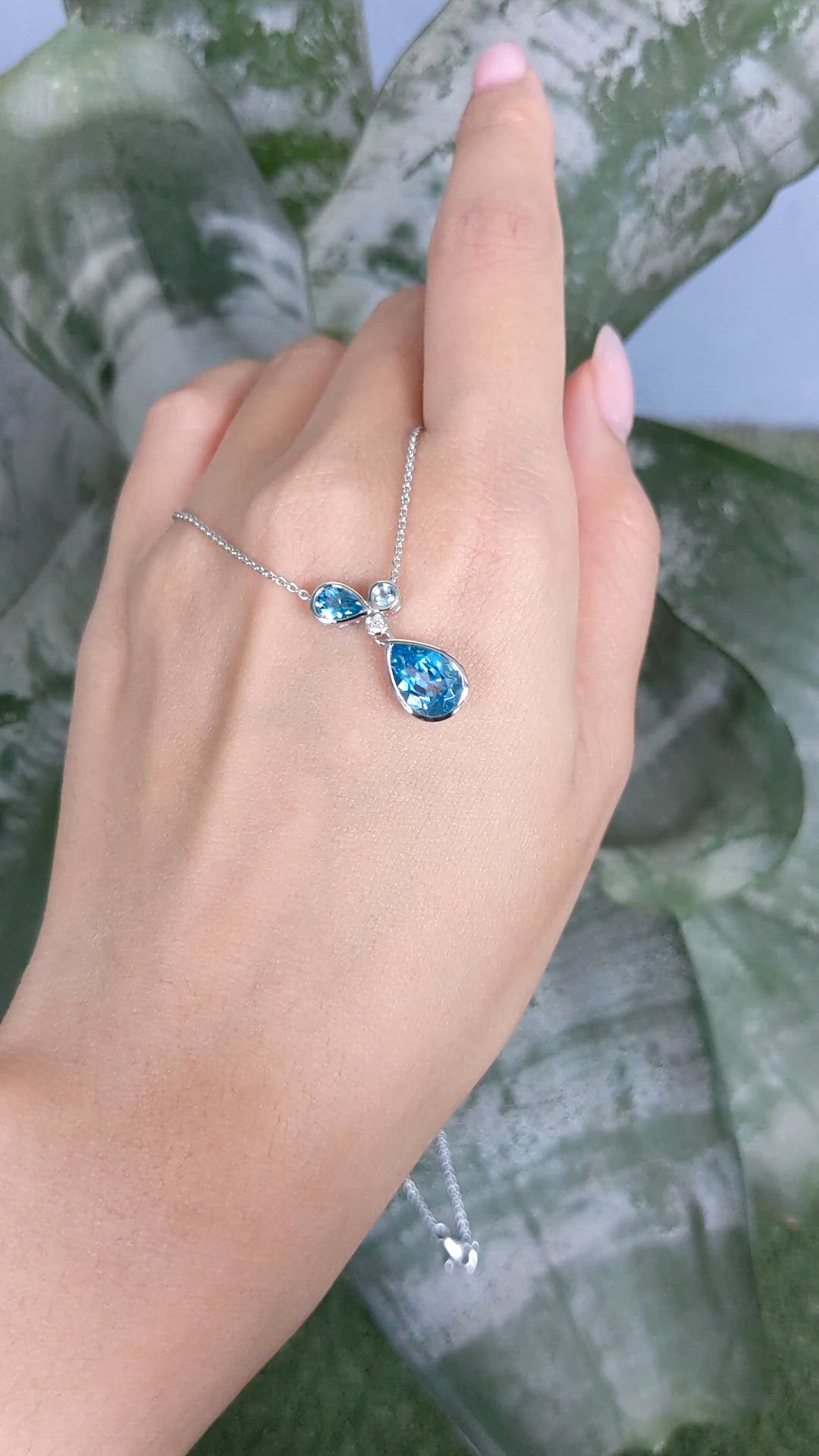 2.34 Ct. Blue Topaz and Natural Diamond Multi Stone Necklace, Silver Size Video