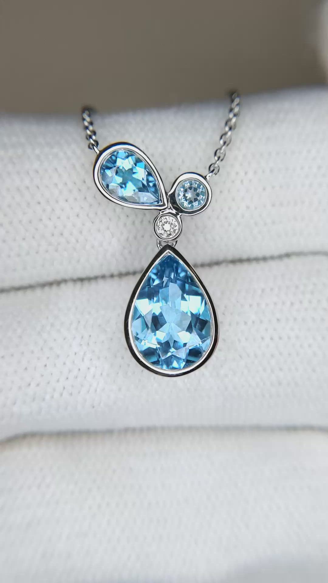 2.34 Ct. Blue Topaz and Natural Diamond Multi Stone Necklace, Silver Size Video