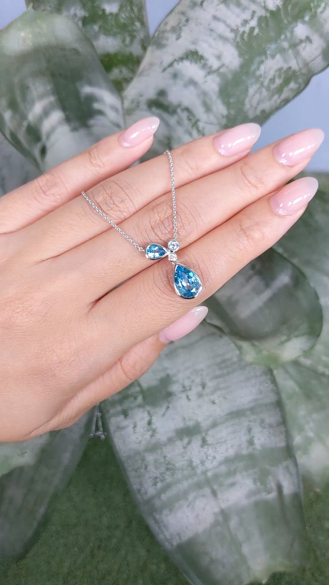 2.34 Ct. Blue Topaz and Natural Diamond Multi Stone Necklace, Silver Size Video