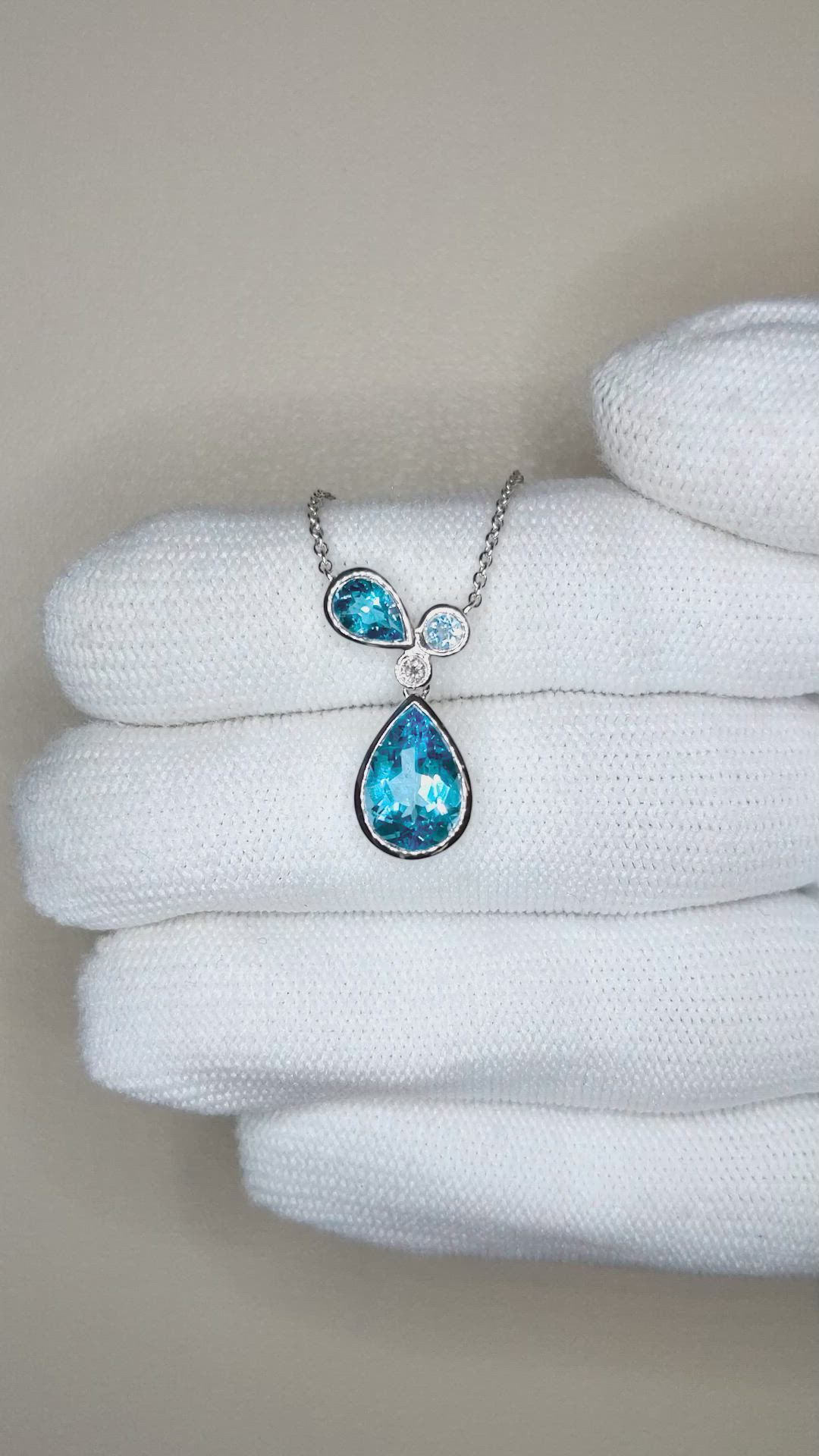 2.34 Ct. Blue Topaz and Natural Diamond Multi Stone Necklace, Silver Size Video