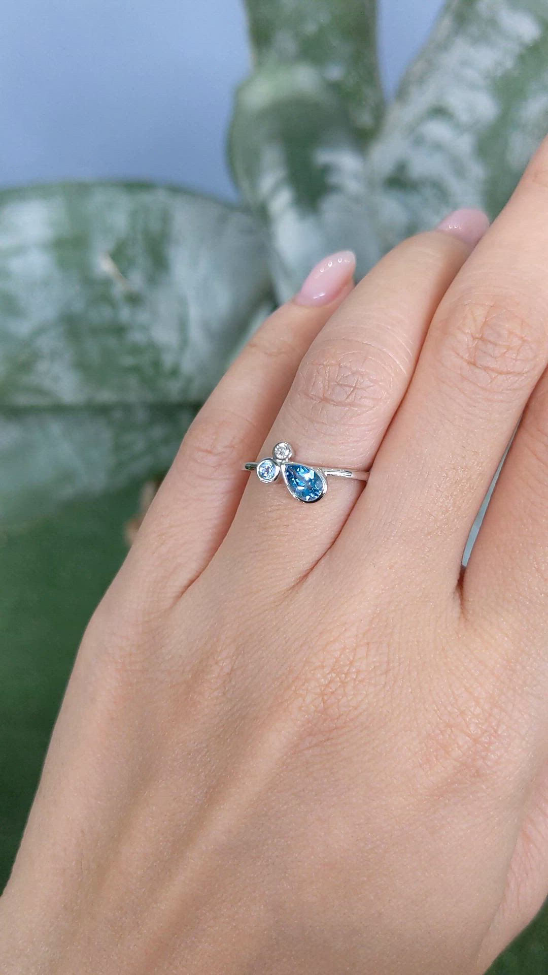 0.48 Ct. Blue Topaz and Natural Diamond Bezel Ring, Silver Size Video