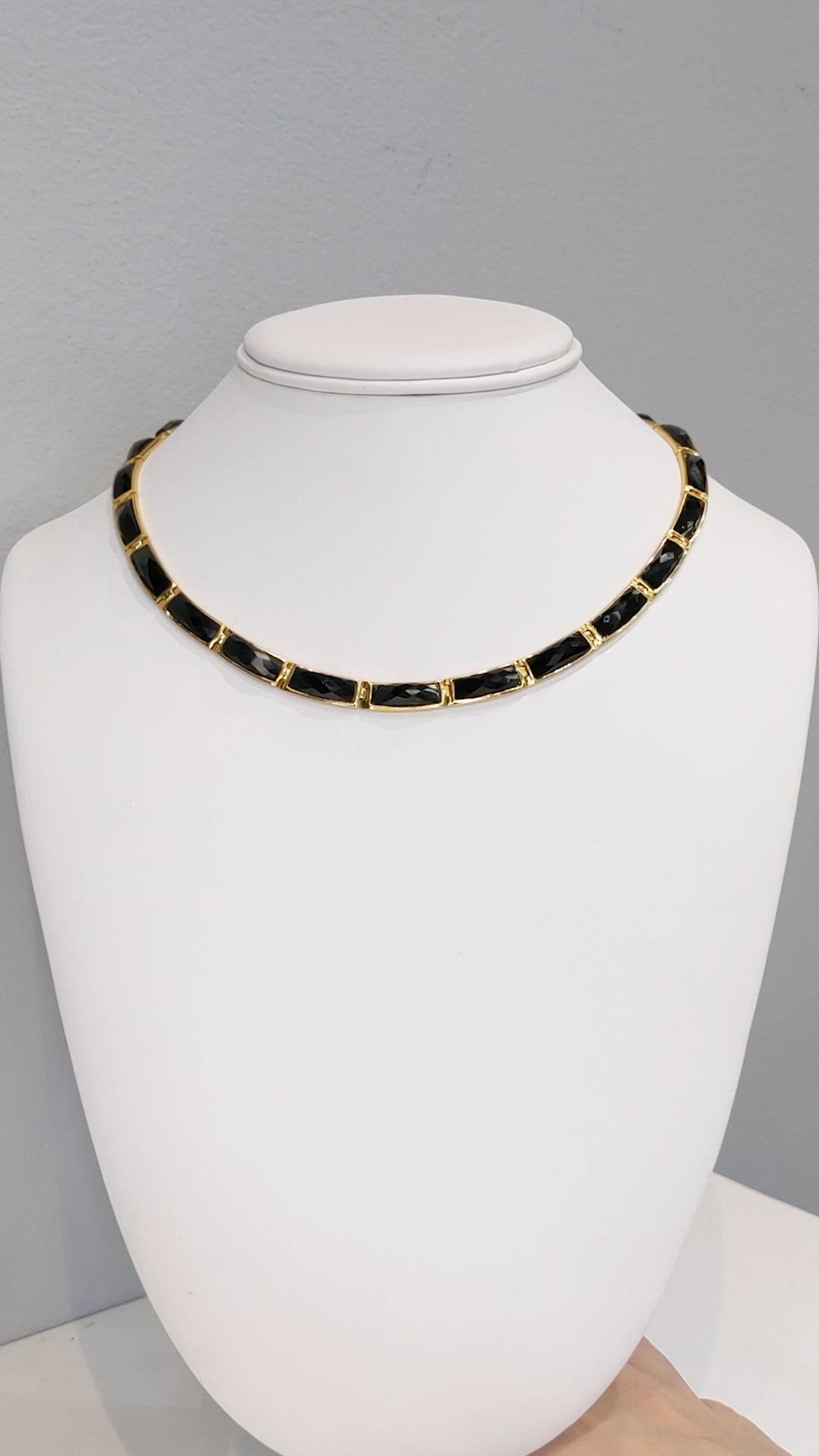 44.39 Ct. Black Onyx Bezel Necklace, 22K Gold Plated Silver Size Video