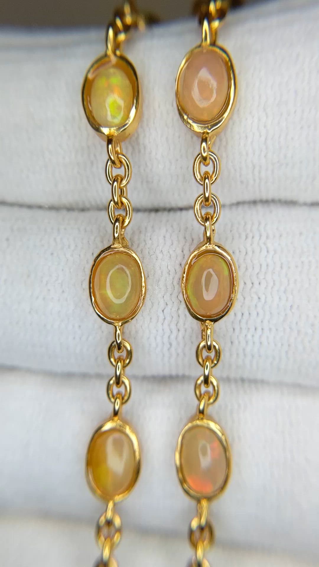 10.12 Ct. Multi Color Opal Bezel Necklace, 22K Gold Plated Silver Size Video