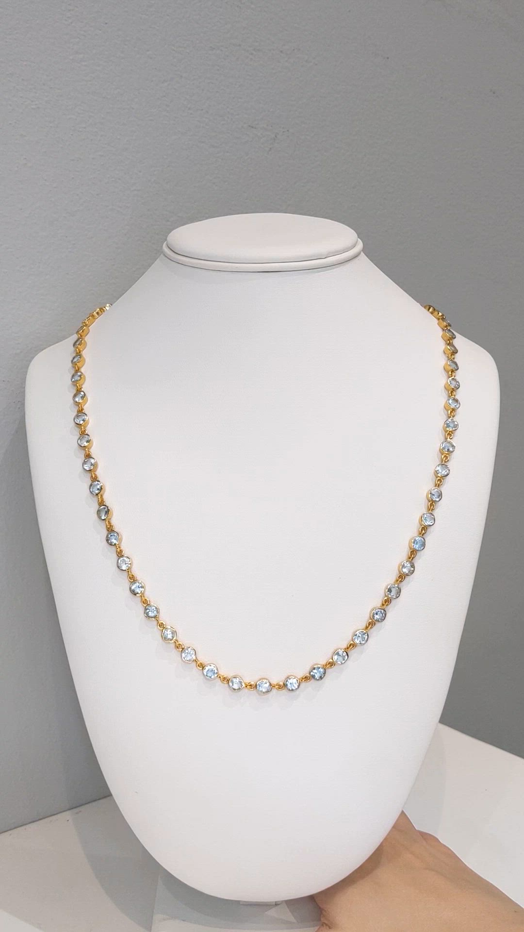 32.45 Ct. Blue Topaz Bezel Necklace, 22K Gold Plated Silver Size Video
