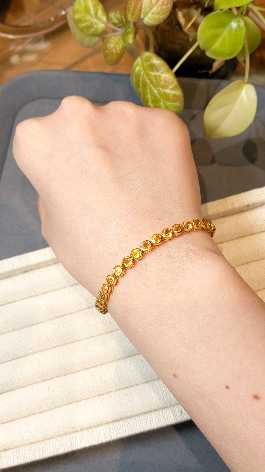 4.82&nbsp;Ct.Tw.Total Carat Weight Yellow Citrine Bezel Bracelet, 22K Gold Plated Silver Size Video