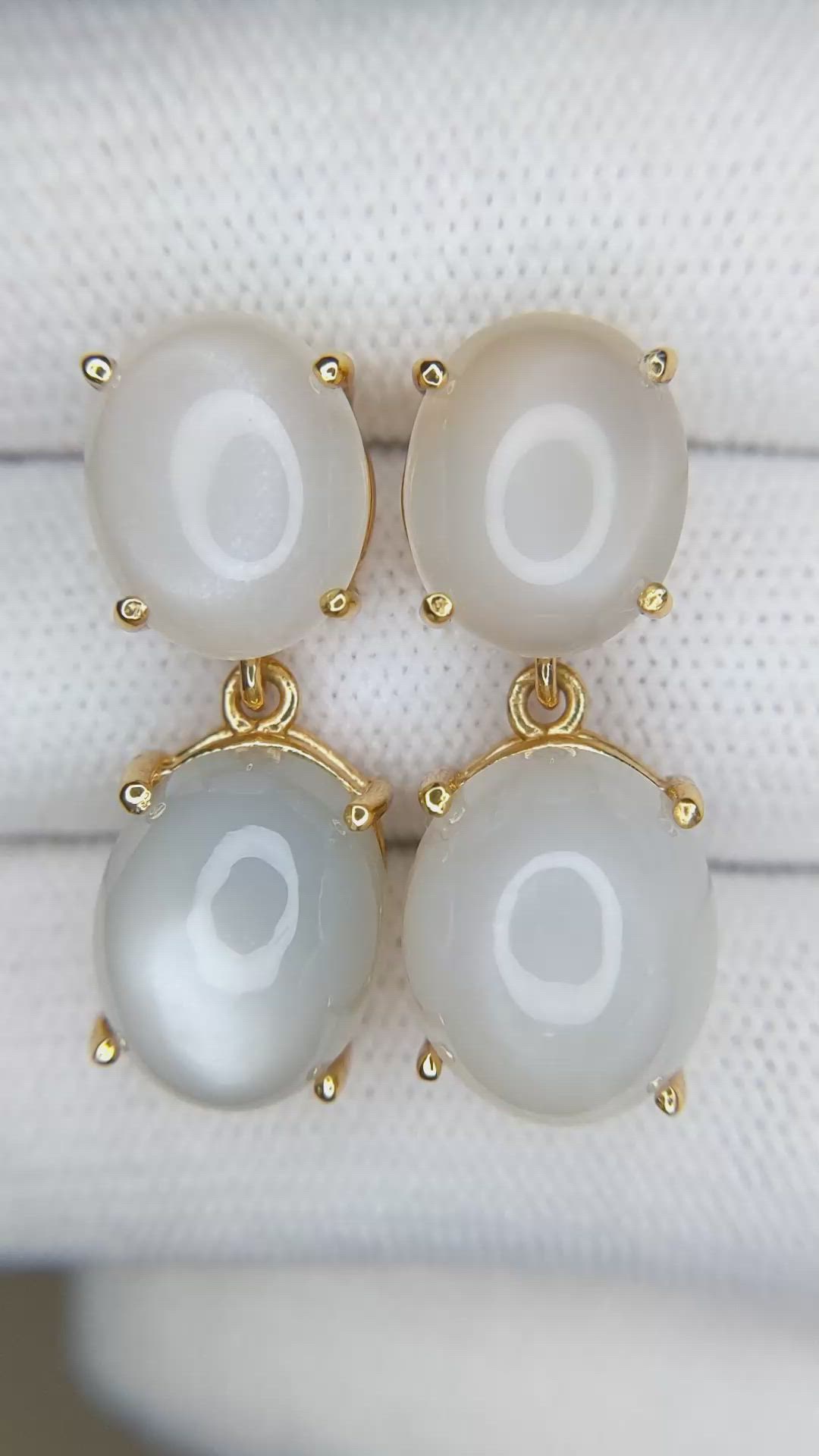 18.38 Ct.Tw.Total Carat Weight White Moonstone Studs Earrings, 22K Gold Plated Silver Size Video