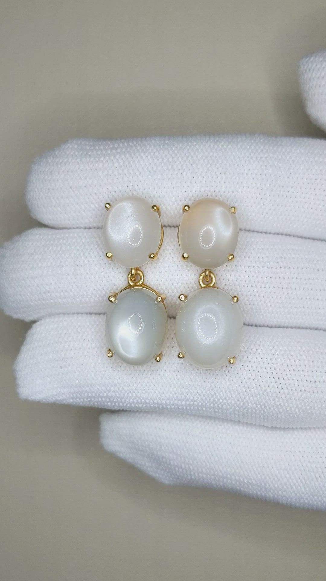 18.38 Ct.Tw.Total Carat Weight White Moonstone Studs Earrings, 22K Gold Plated Silver Size Video