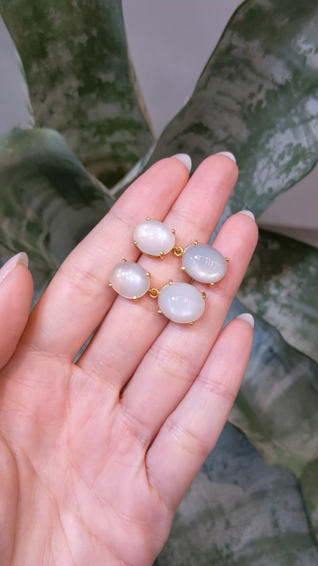 18.38 Ct.Tw.Total Carat Weight White Moonstone Studs Earrings, 22K Gold Plated Silver Size Video