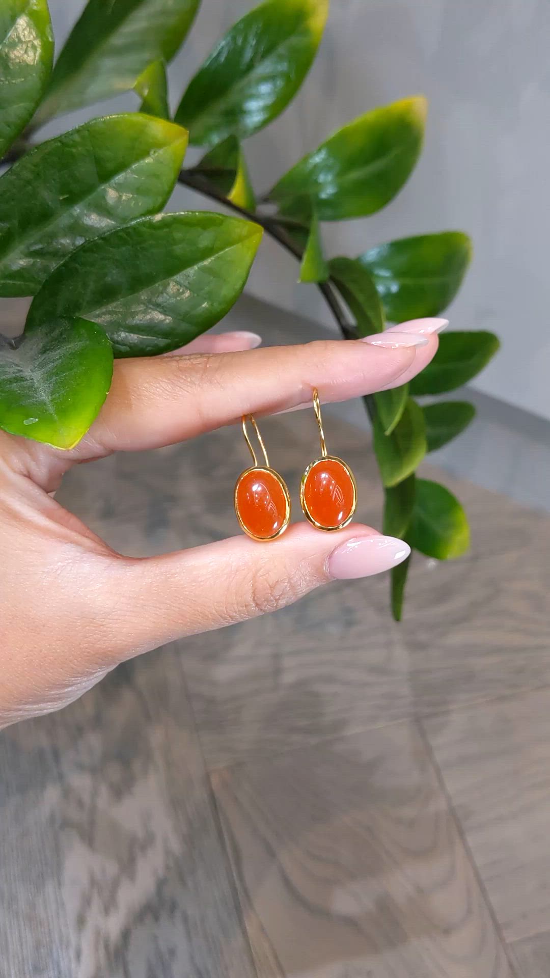 8.64 Ct.Tw.Total Carat Weight Orange Carnelian Hoops Earrings, 22K Gold Plated Silver Size Video