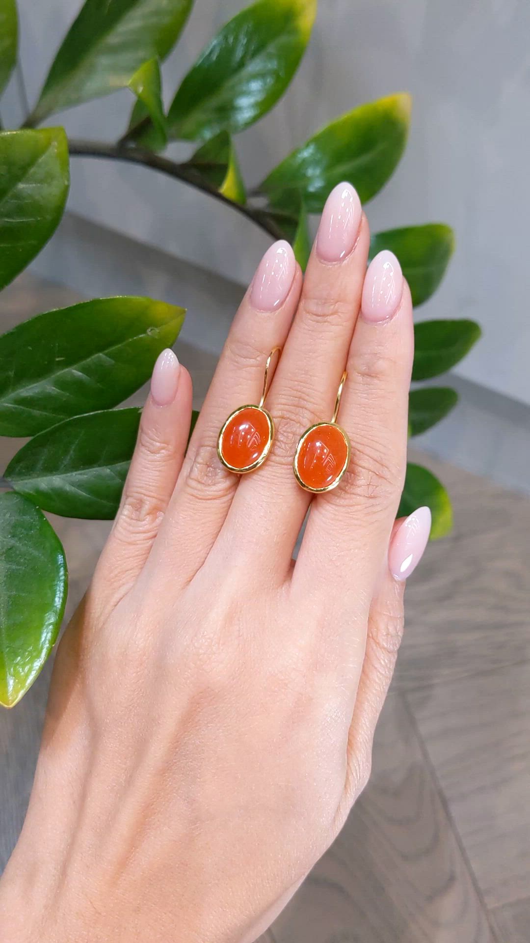 8.64 Ct.Tw.Total Carat Weight Orange Carnelian Hoops Earrings, 22K Gold Plated Silver Size Video