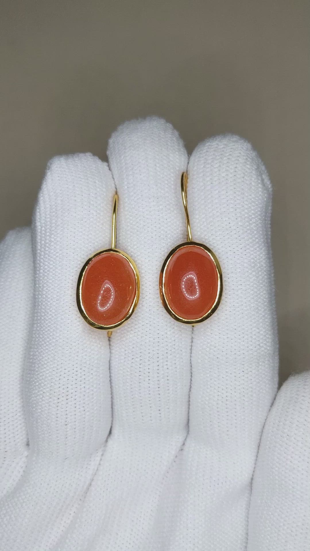 8.64 Ct.Tw.Total Carat Weight Orange Carnelian Hoops Earrings, 22K Gold Plated Silver Size Video