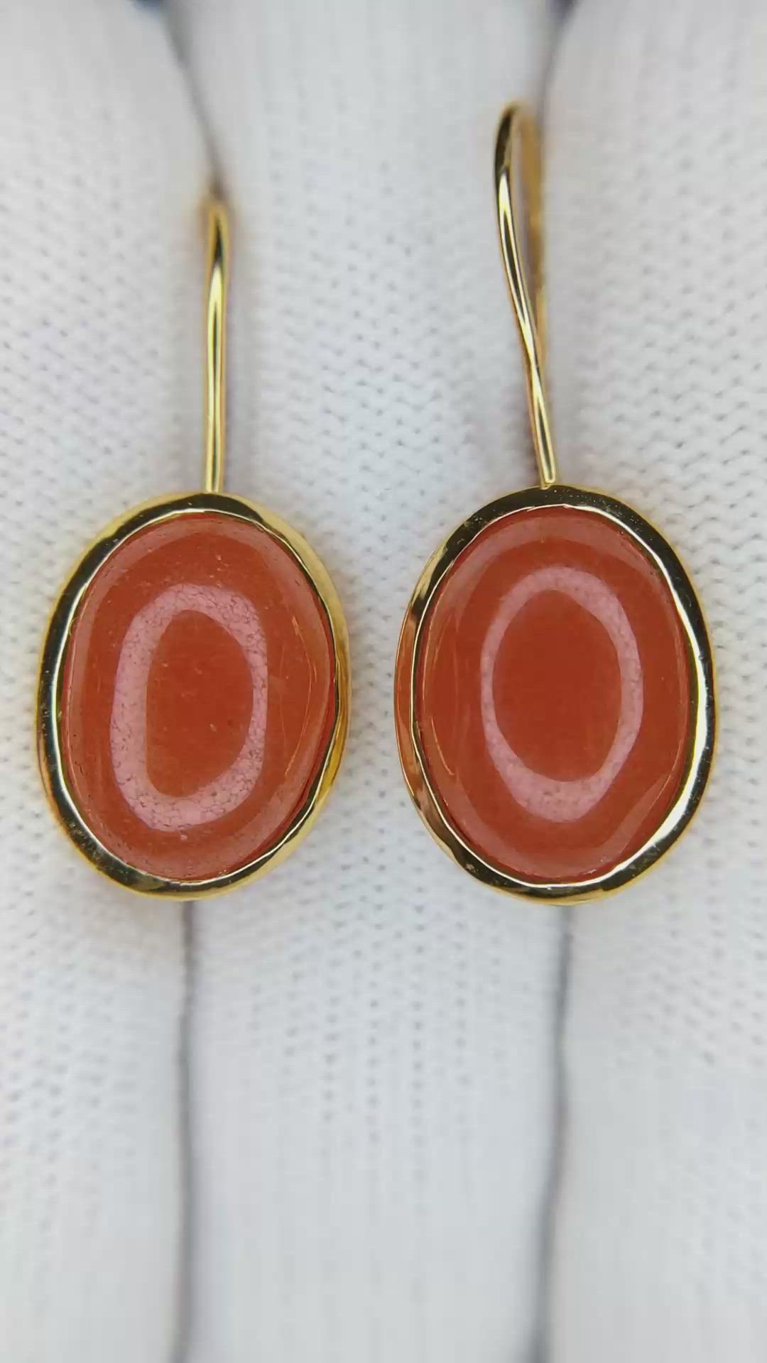8.64 Ct.Tw.Total Carat Weight Orange Carnelian Hoops Earrings, 22K Gold Plated Silver Size Video