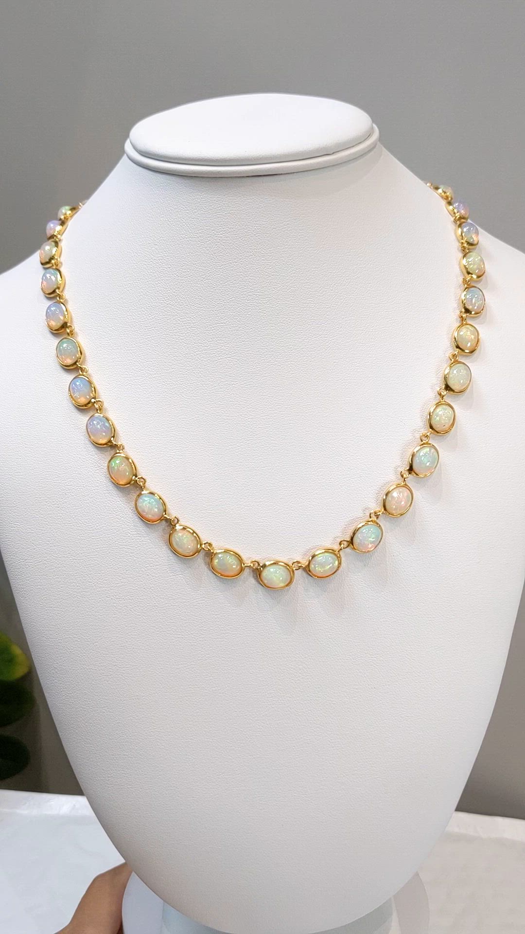 49.50 Ct. Multi Color Opal Bezel Necklace, 22K Gold Plated Silver Size Video