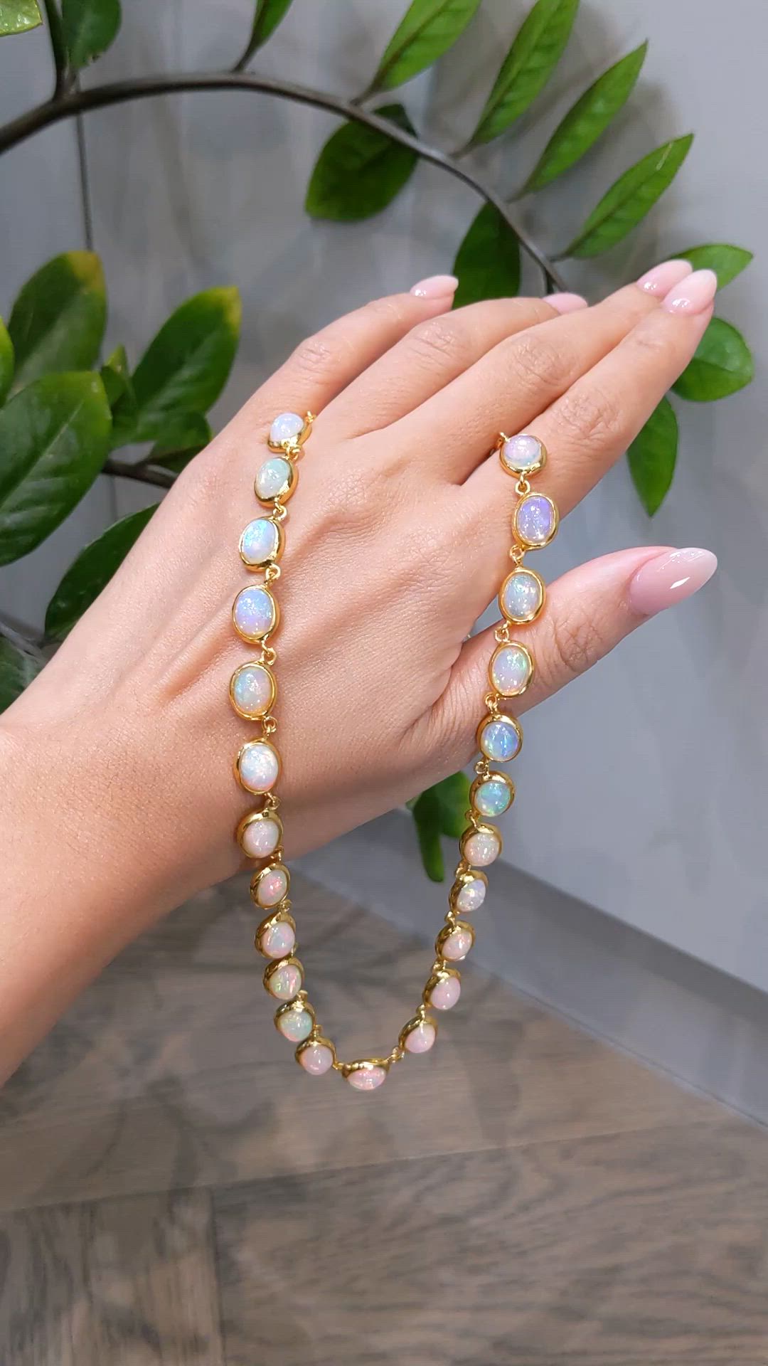 49.50 Ct. Multi Color Opal Bezel Necklace, 22K Gold Plated Silver Size Video