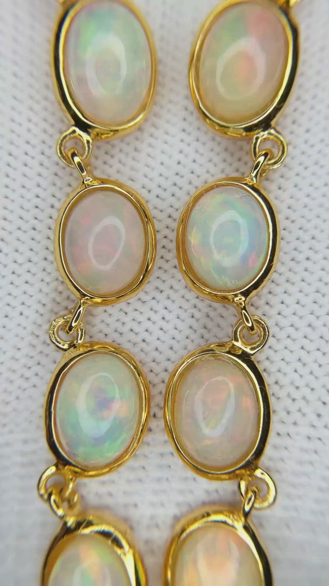 49.50 Ct. Multi Color Opal Bezel Necklace, 22K Gold Plated Silver Size Video