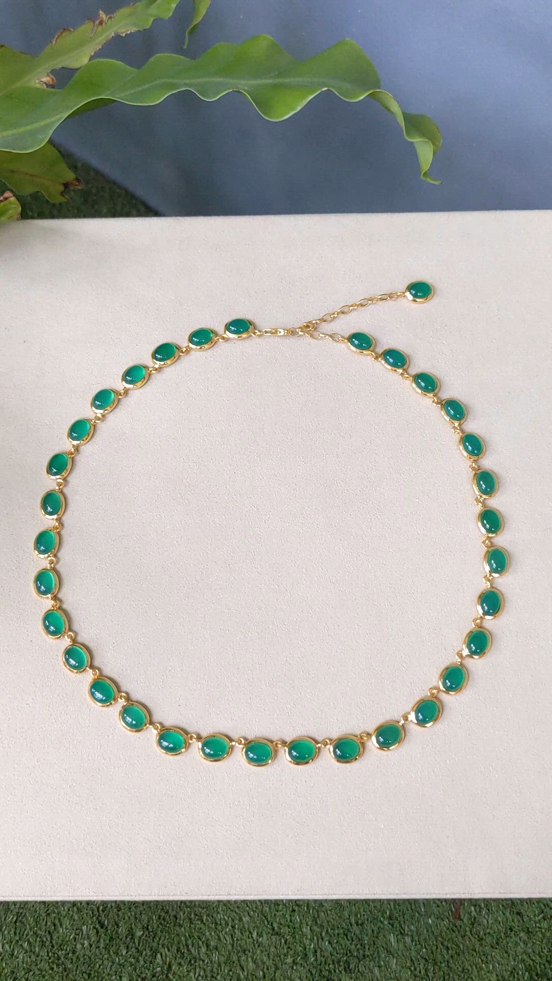 49.83 Ct. Green Agate Bezel Necklace, 22K Gold Plated Silver Size Video