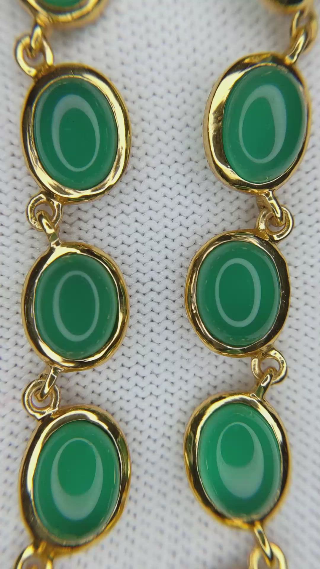 49.83 Ct. Green Agate Bezel Necklace, 22K Gold Plated Silver Size Video