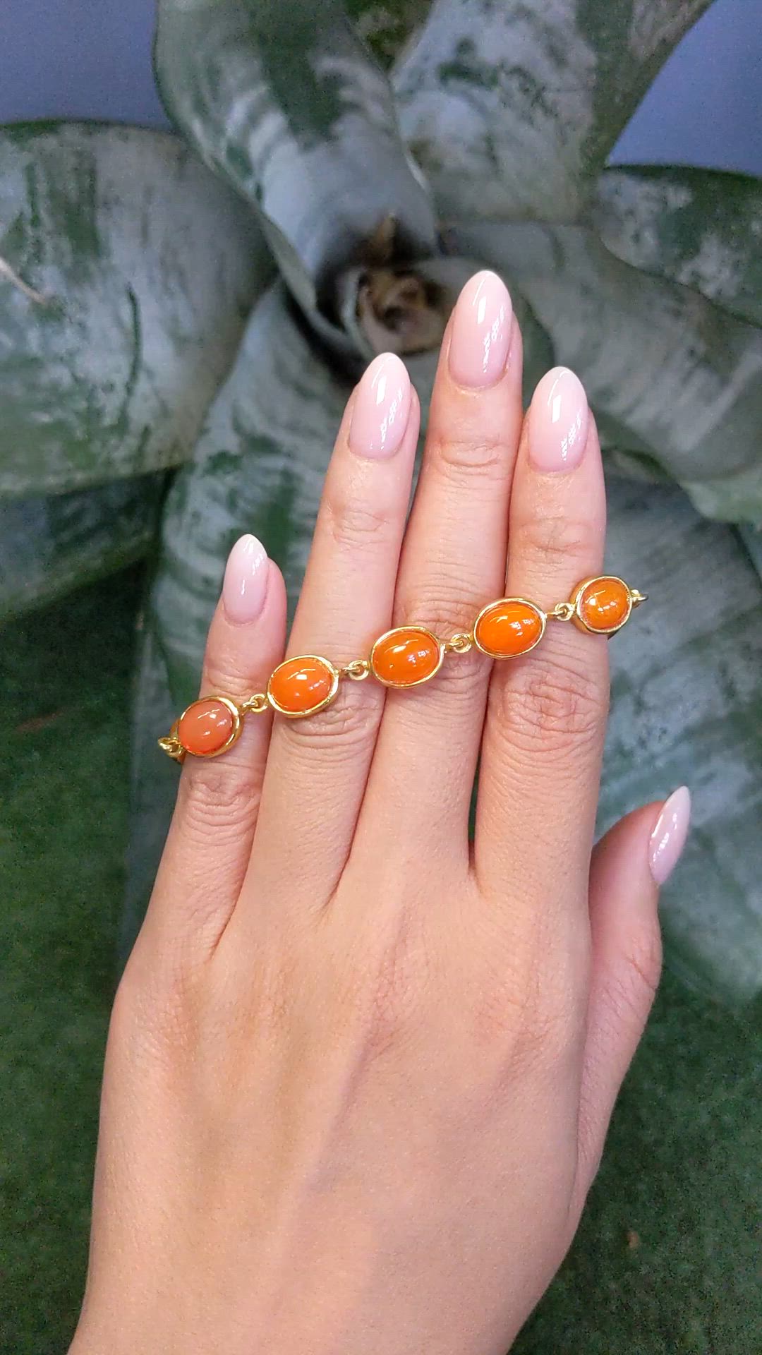 14.60 Ct.Tw.Total Carat Weight Orange Opal Bezel Bracelet, 22K Gold Plated Silver Size Video