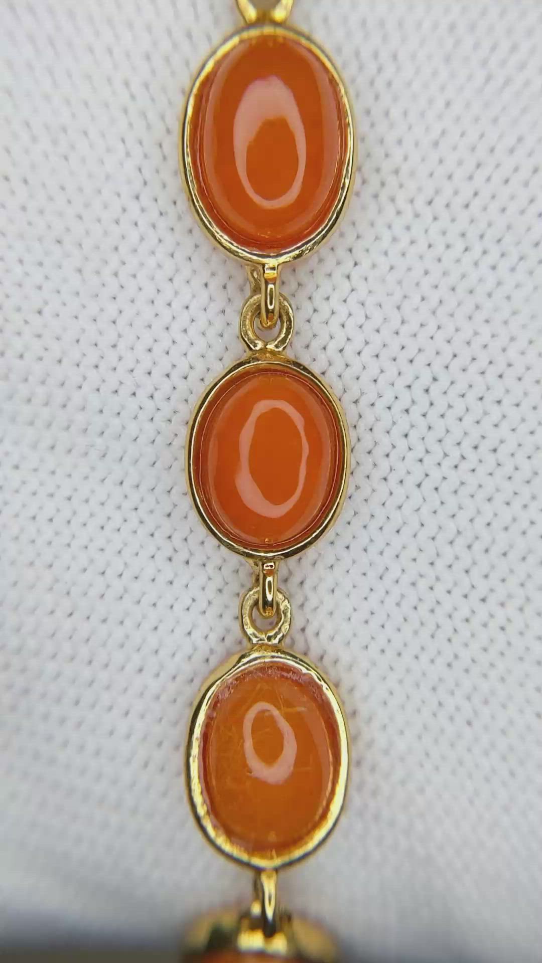 14.60 Ct.Tw.Total Carat Weight Orange Opal Bezel Bracelet, 22K Gold Plated Silver Size Video