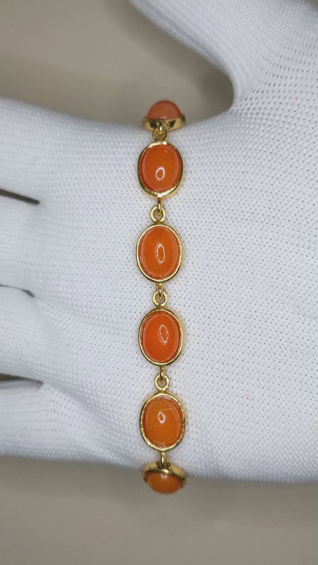 14.60 Ct.Tw.Total Carat Weight Orange Opal Bezel Bracelet, 22K Gold Plated Silver Size Video