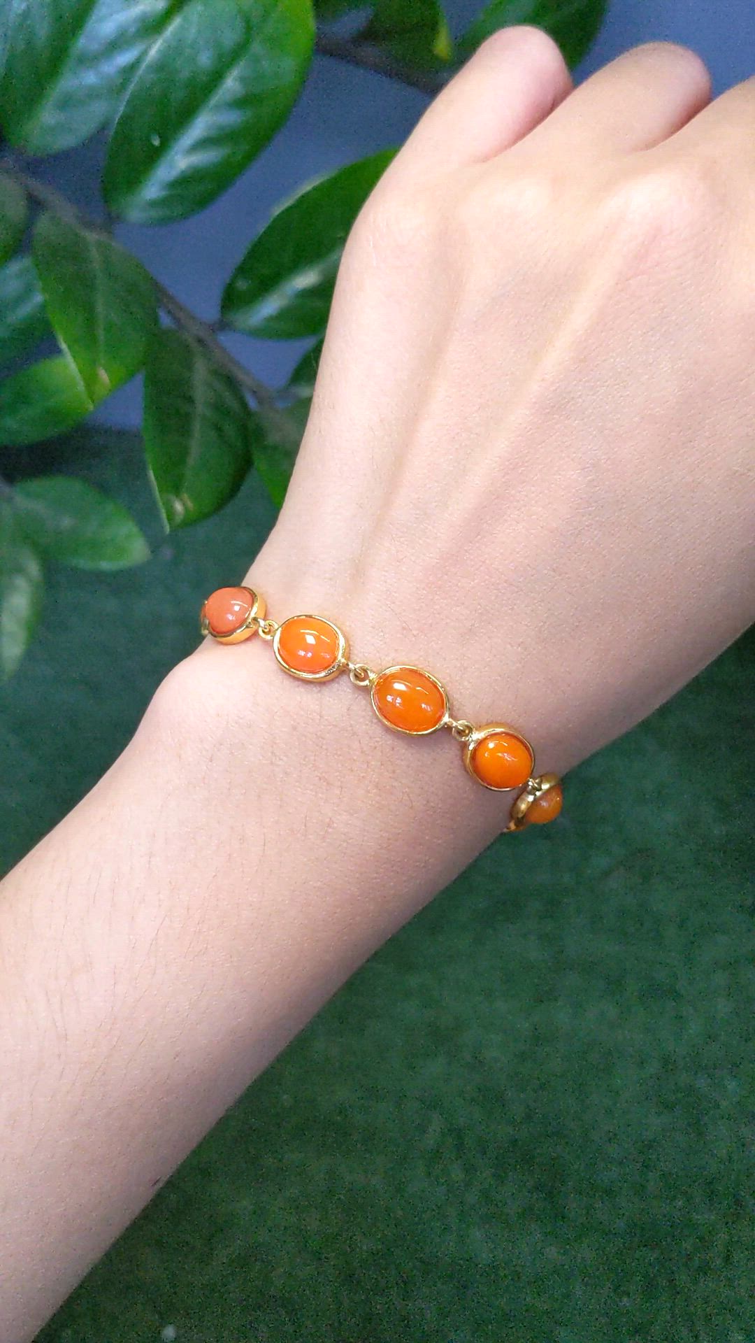 14.60 Ct.Tw.Total Carat Weight Orange Opal Bezel Bracelet, 22K Gold Plated Silver Size Video
